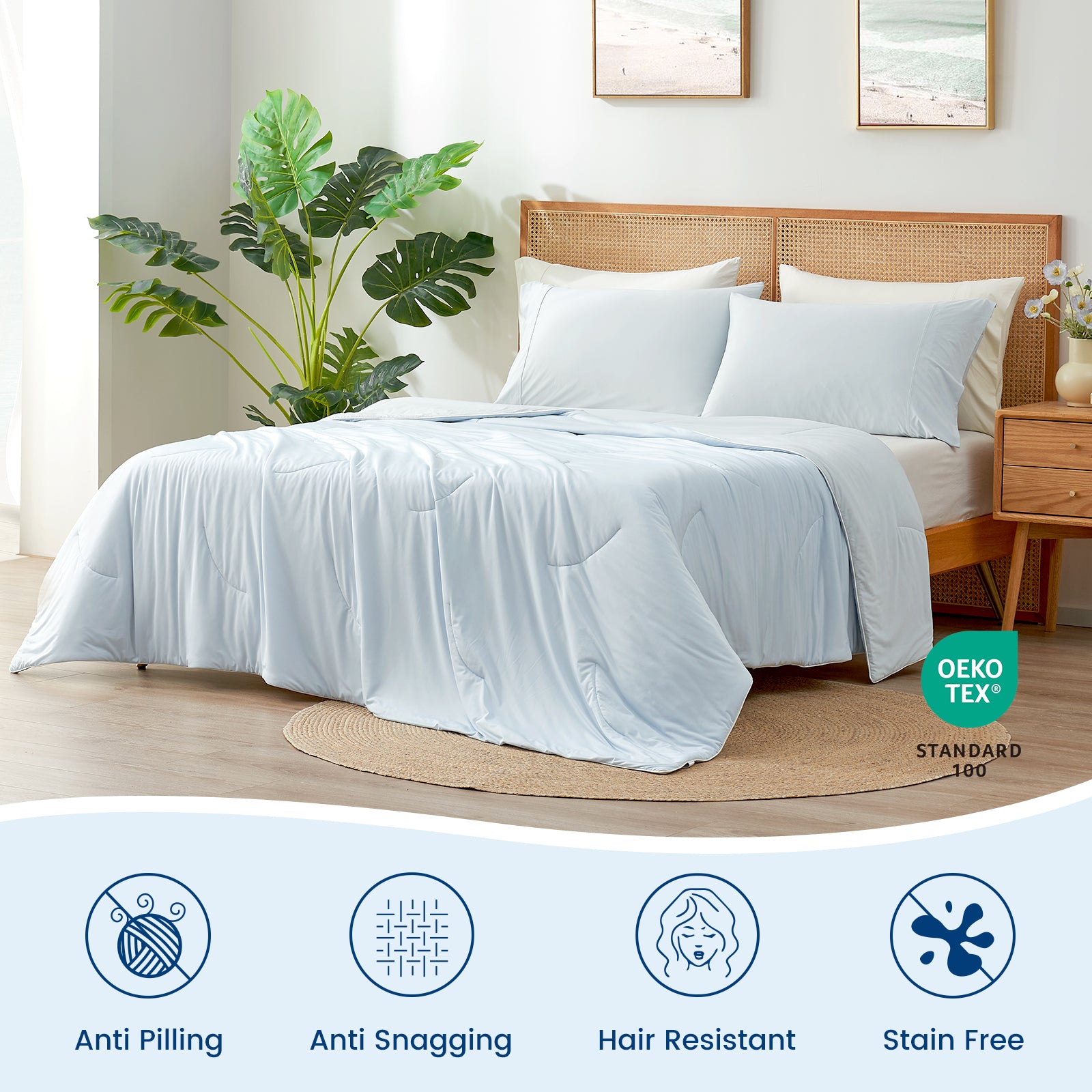 Cozy Bliss light blue cooling comforter, OEKO-TEX certified, anti-pilling, stain-free, for cozy sleep #Color_Cool Blue