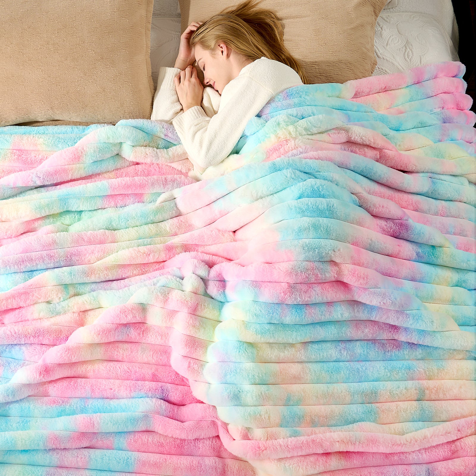 Striped Faux Fur Throw Blanket
