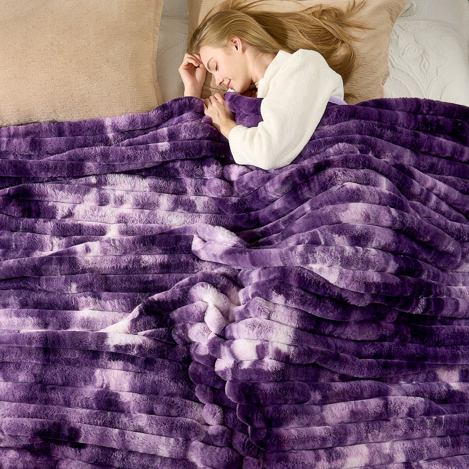 Striped Faux Fur Throw Blanket