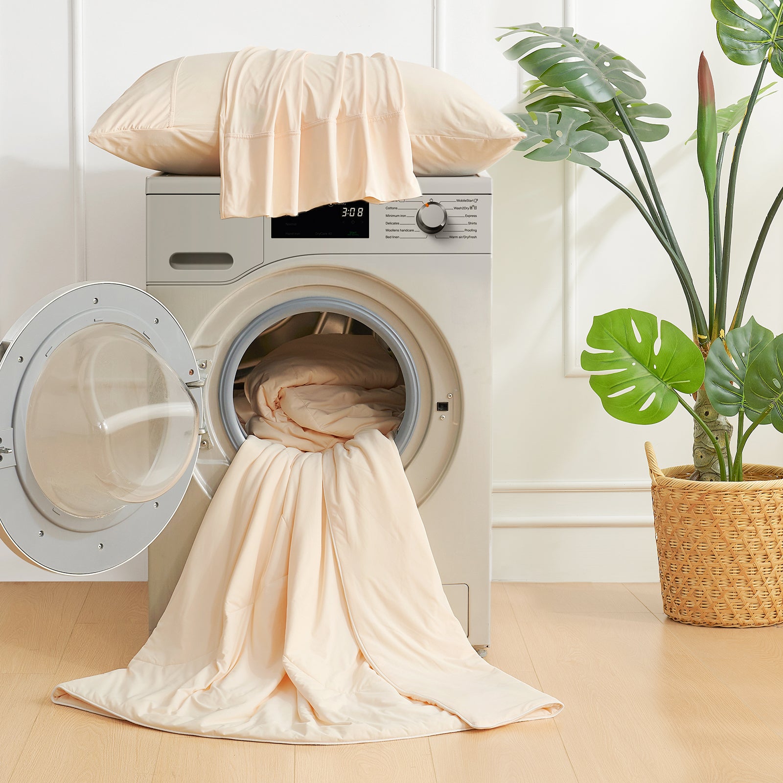 Cozy Bliss machine washable cooling comforter, beige color, promoting cool and comfortable sleep. #CozyBedding #Color_Yellow