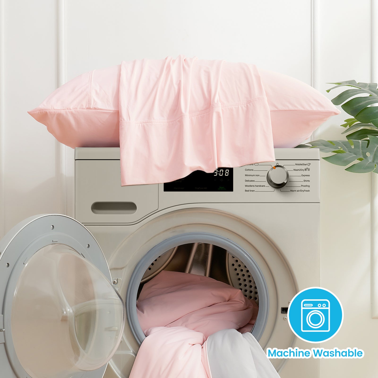 Pink machine washable cooling pillowcase set, Cozybliss, breathable for comfortable sleep. #color_Pink