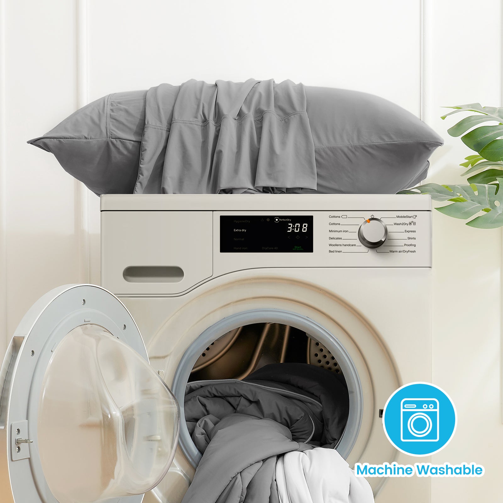 Gray cooling pillowcase set, machine washable and easy care for cozy bedding, perfect for hot sleepers. #color_Dark Grey