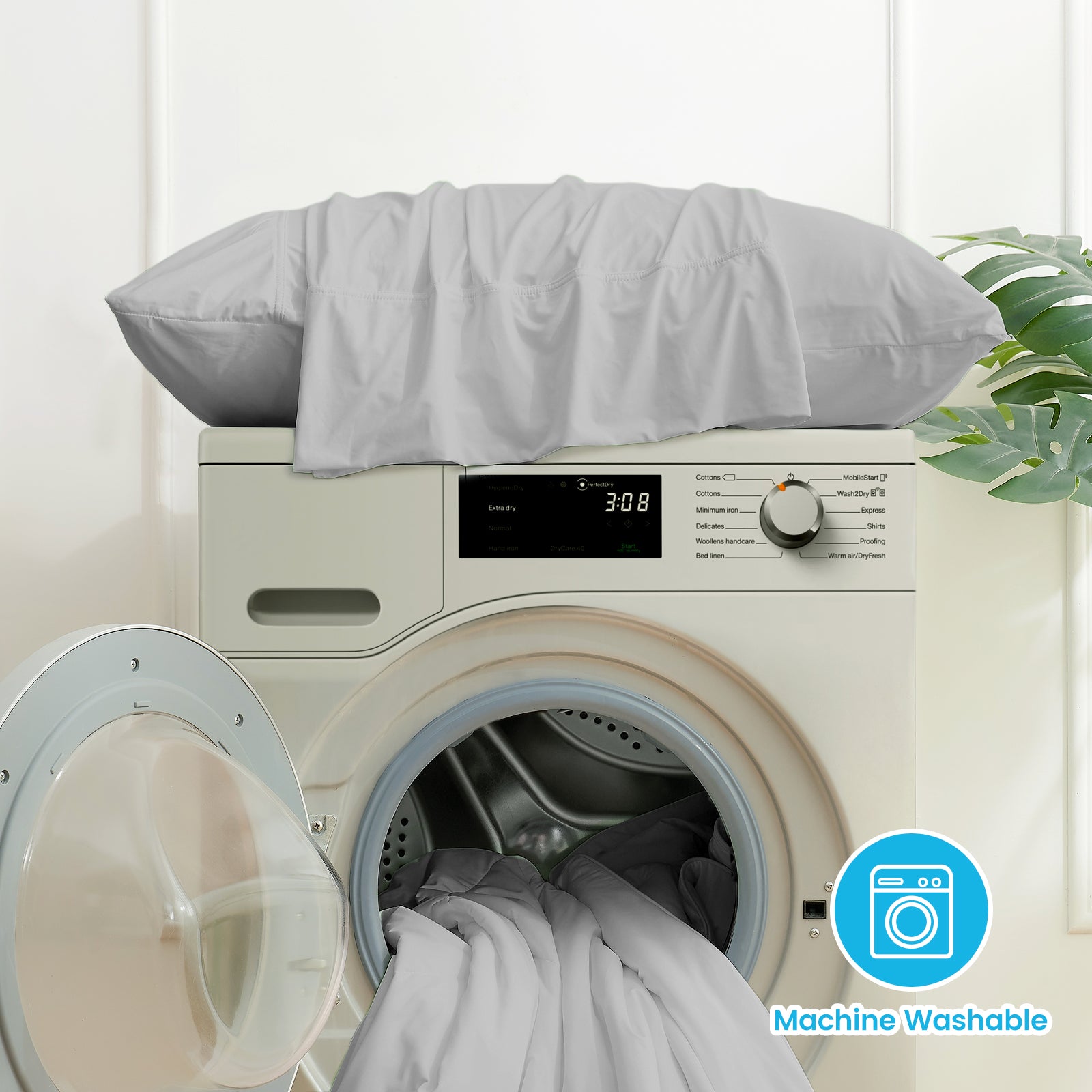 Gray cooling pillowcases, machine washable and easy care. Breathable bedding for comfortable sleep. #color_Light Grey