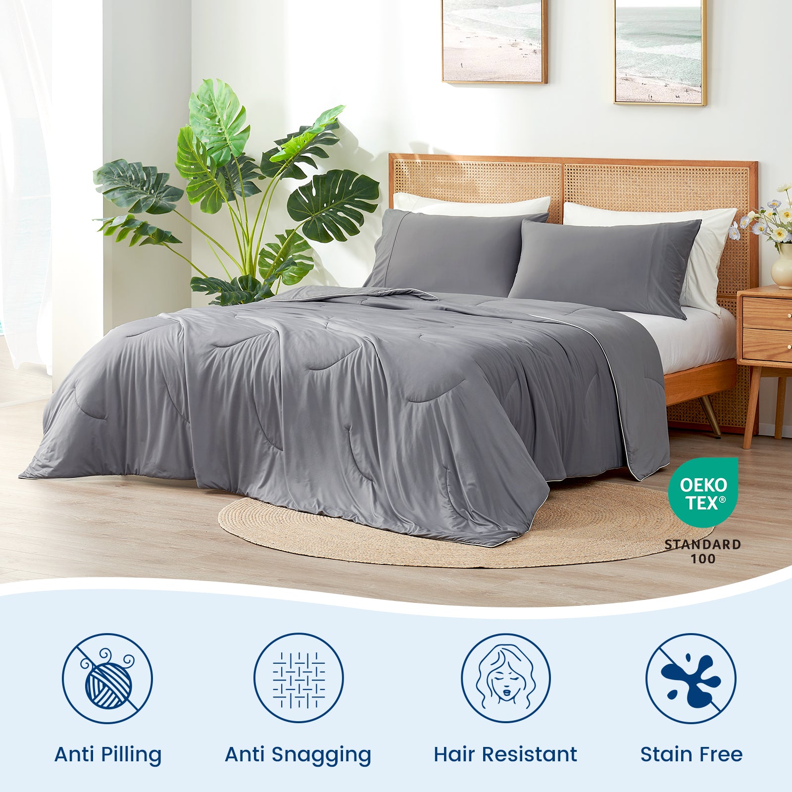 Cozy Bliss gray cooling comforter. OEKO-TEX certified, anti-pilling, stain free for cool, comfortable sleep. #Color_Dark Grey