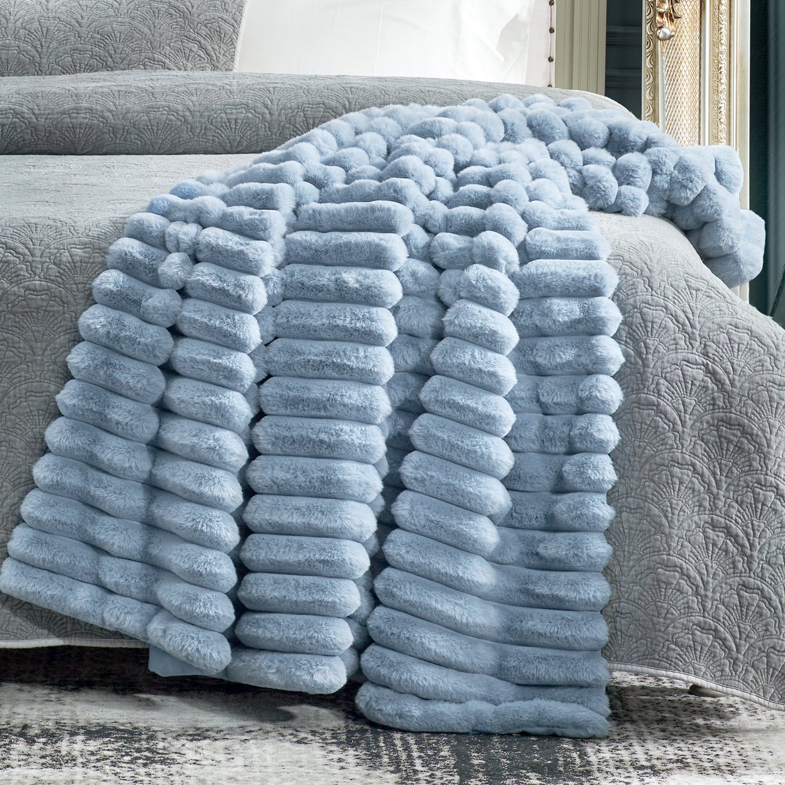 Striped Faux Fur Throw Blanket