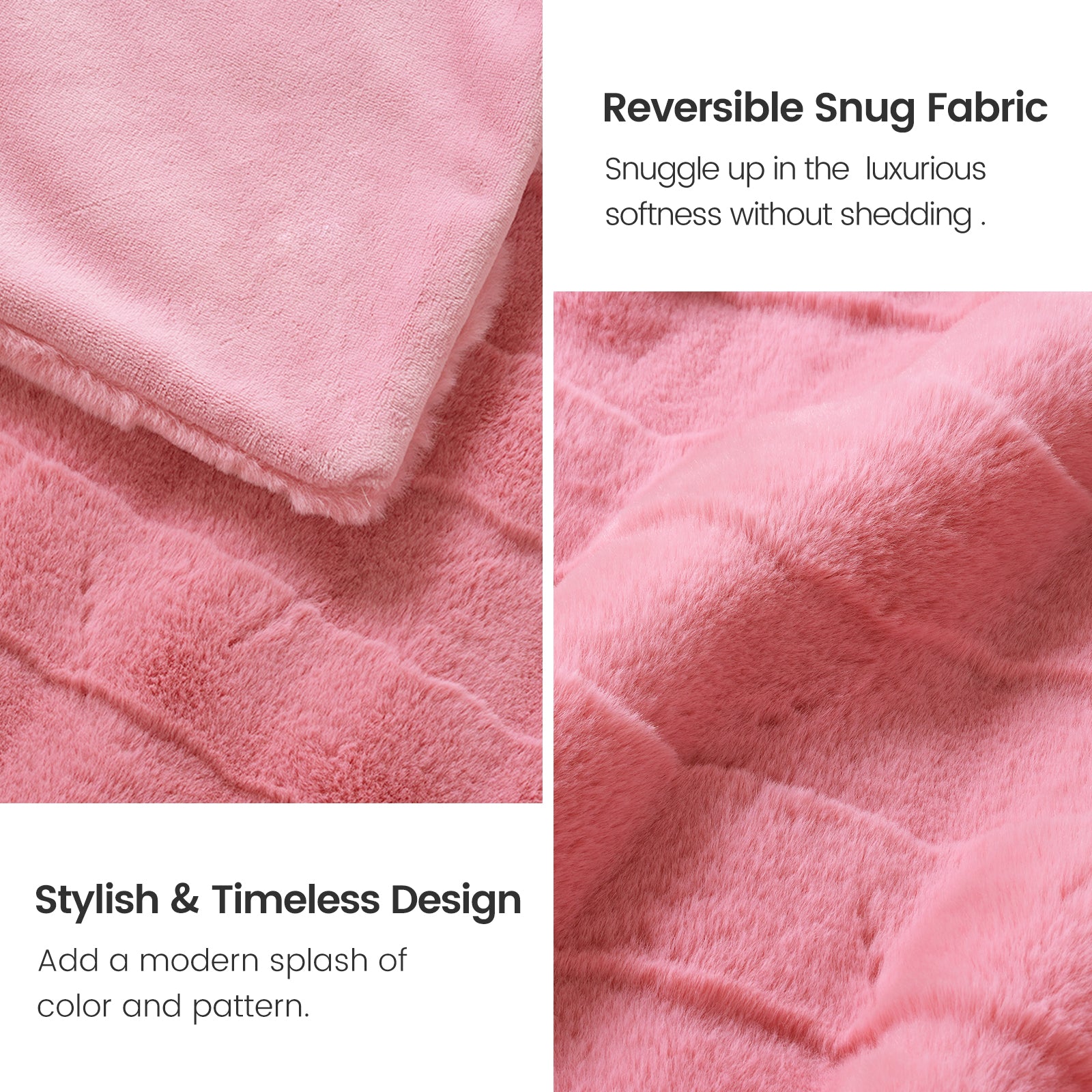 Pink cross-striped faux fur blanket, reversible and stylish design #color_Hot Pink