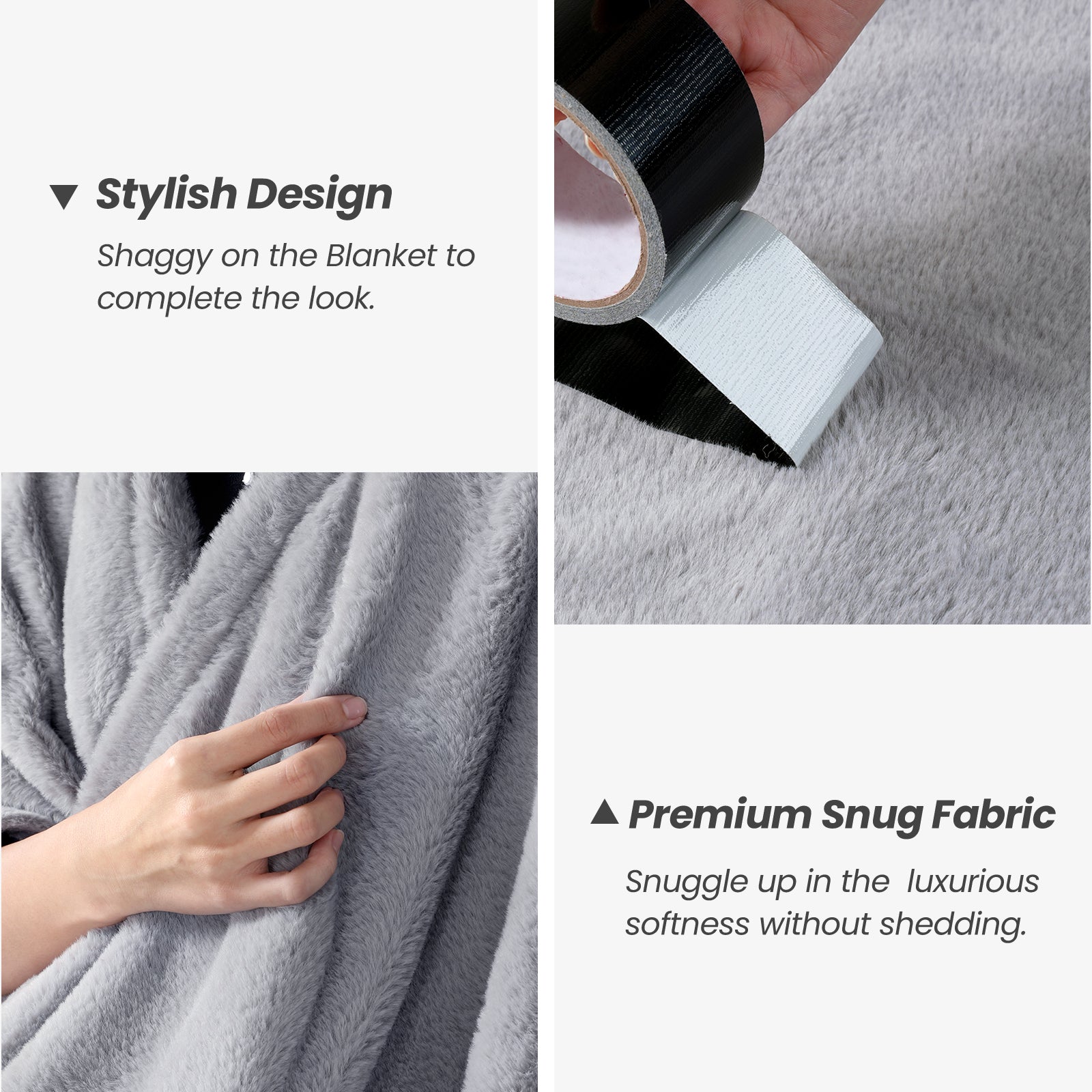 Gray blanket with text highlighting stylish design and premium snug fabric. #color_Grey