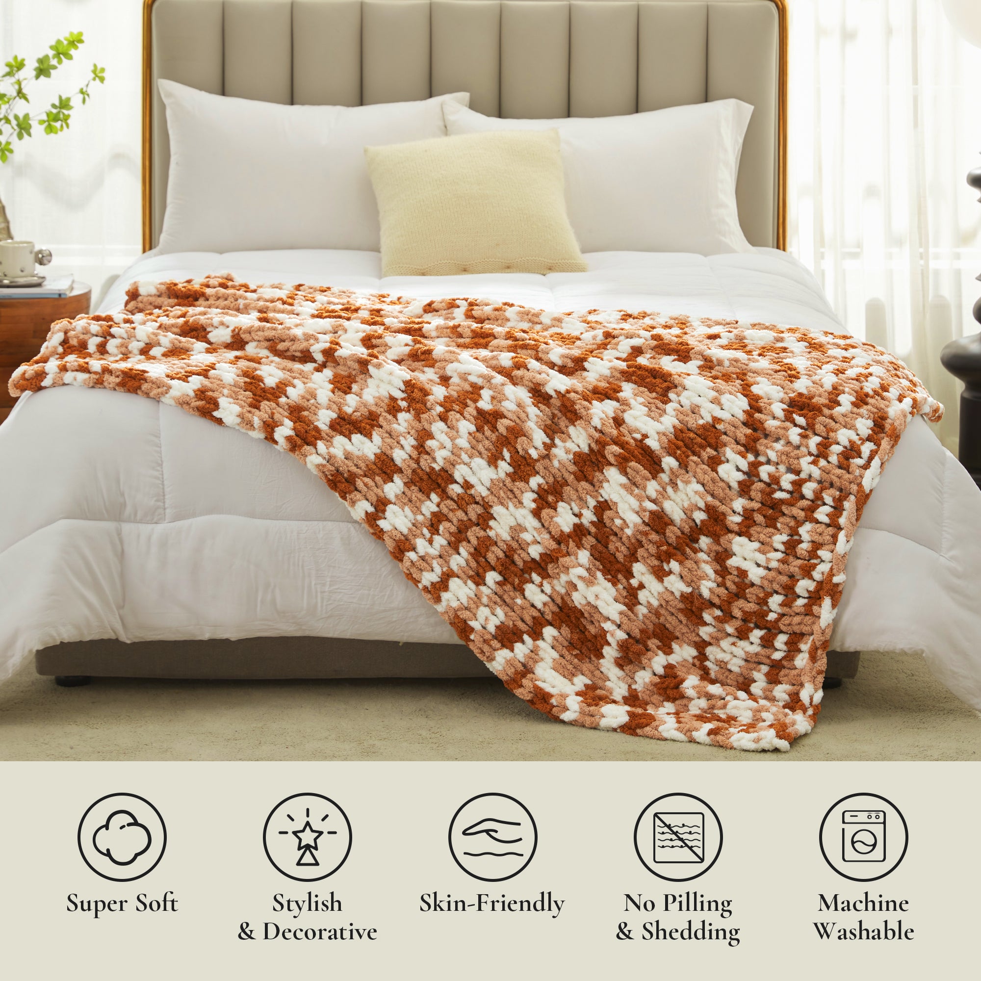 Cozy Bliss X Amélie Home Handmade Chenille Cable Knitted Crochet Throw Blanket