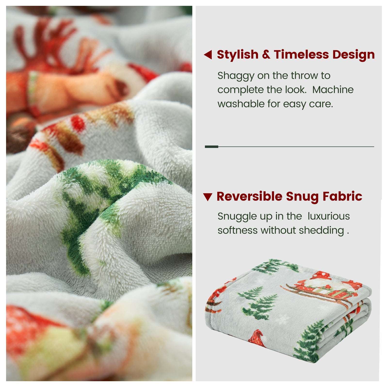 Gnomes MilkyPlush™ Throw Blanket - Stylish design & Reversible Snug Fabric #color_ Gnome in Sleigh