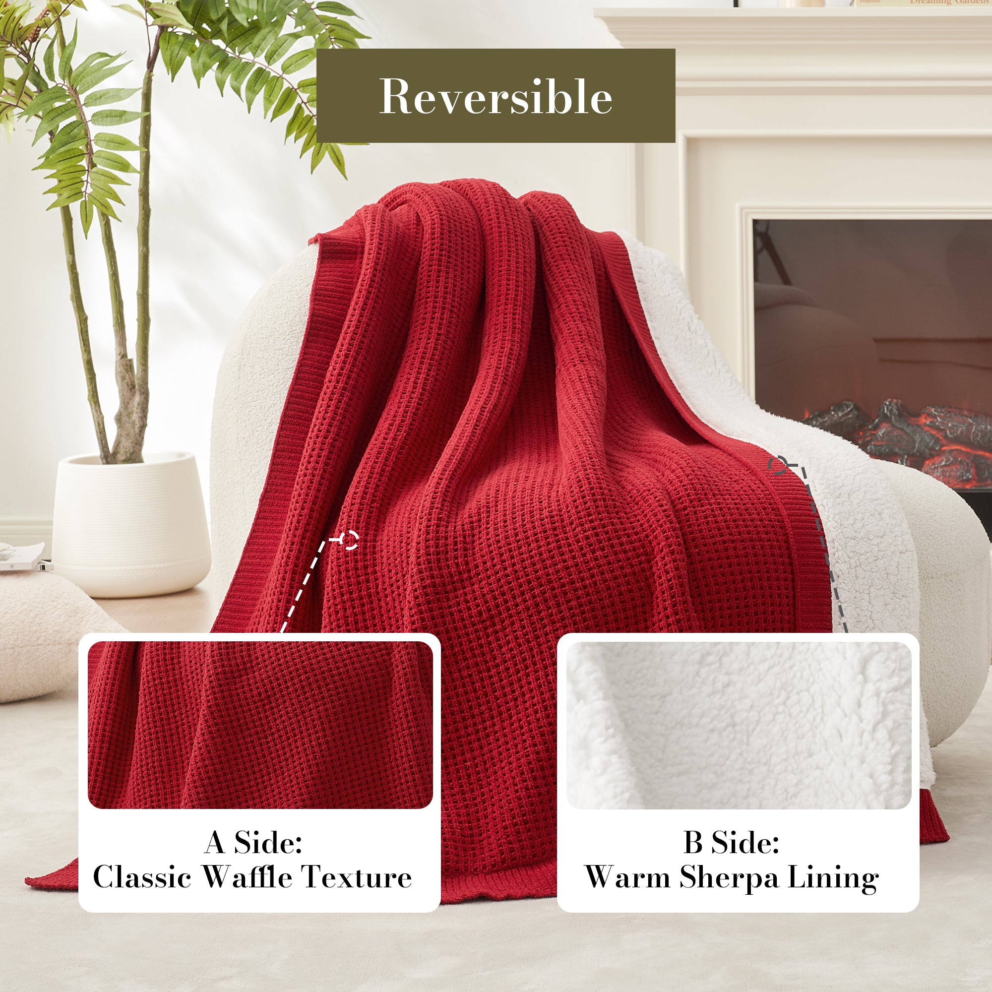 Cozy Bliss X Amélie Home Reversible Waffle Chenille Sherpa Knit Throw Blanket