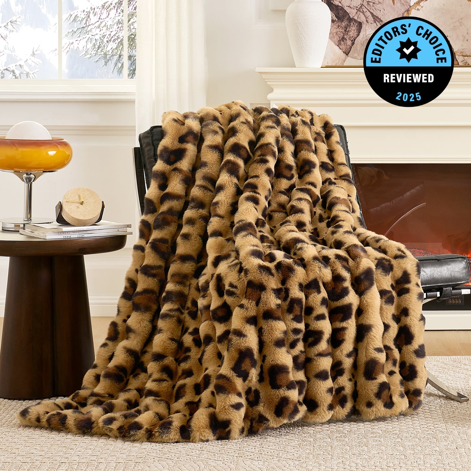 Cozy Bliss Luxurious Bubble Faux Fur Throw Blanket in brown leopard front view #color_Brown Leopard