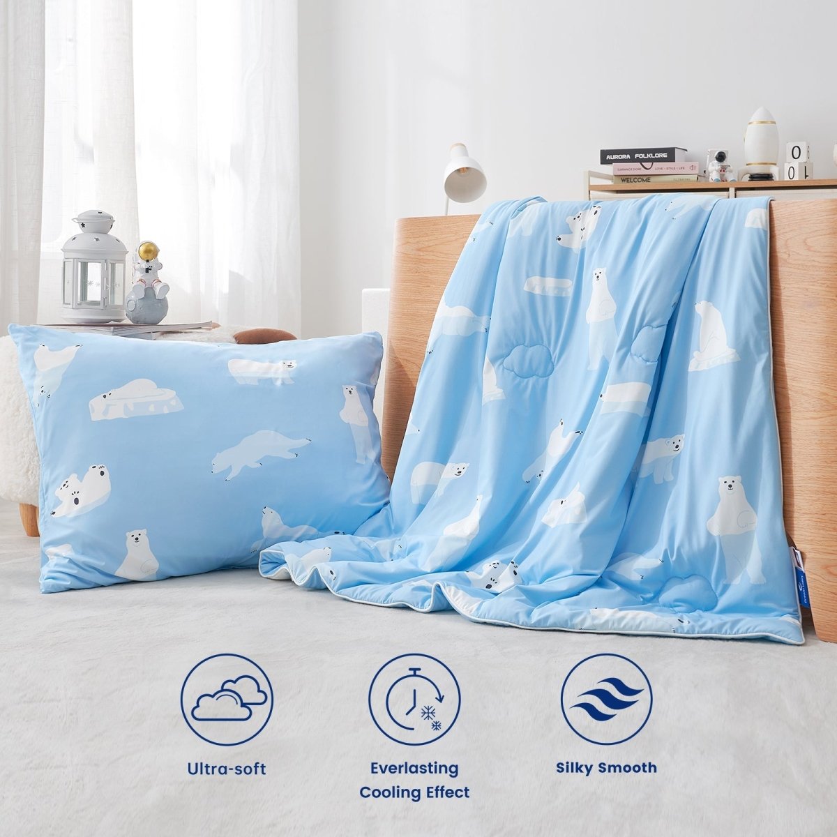 Comforter set featuring polar bear prints,soft, everlasting cooling and silky smoot.#color_Polar Bear
