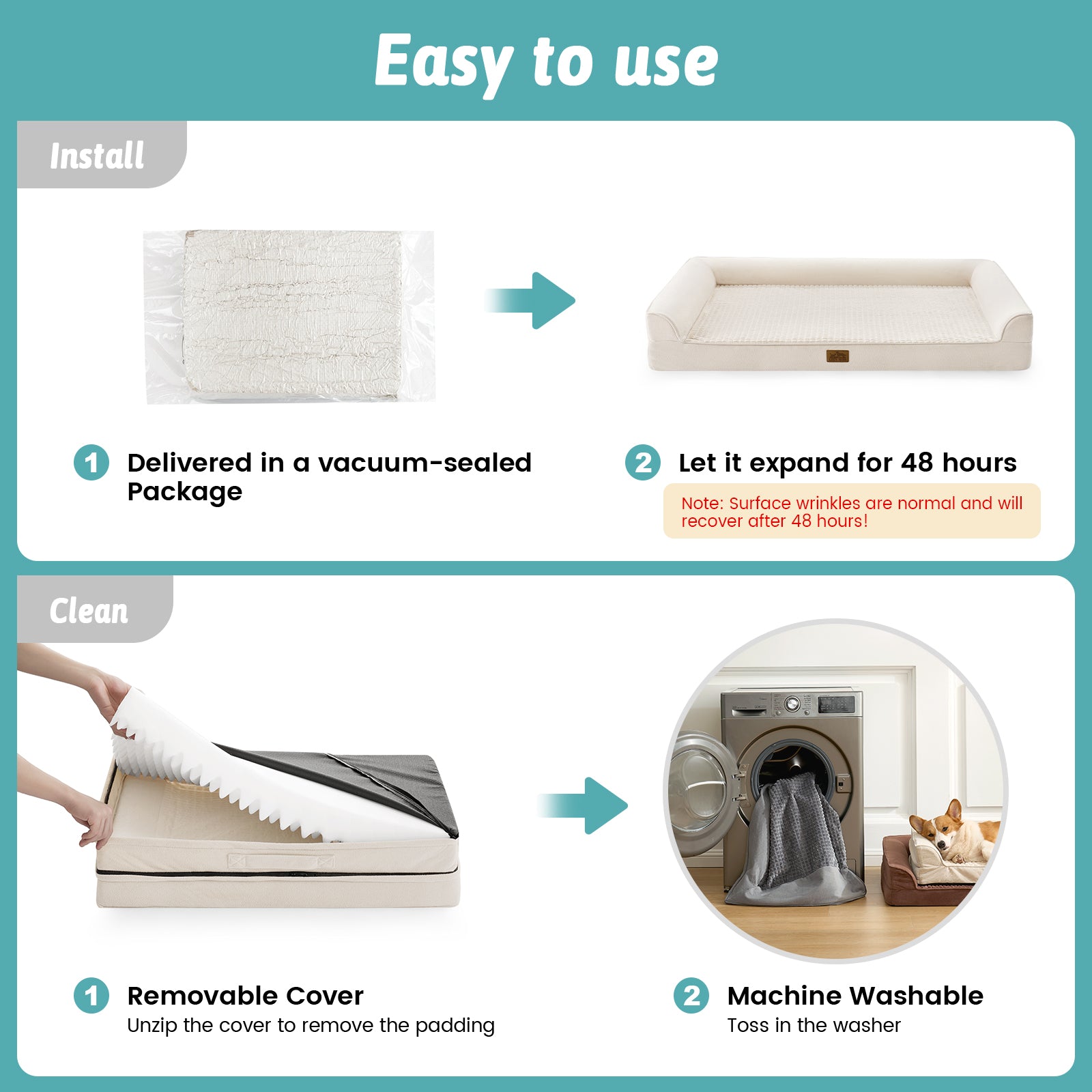 Instructions for unpacking and using a pet bed easily #Color_Beige