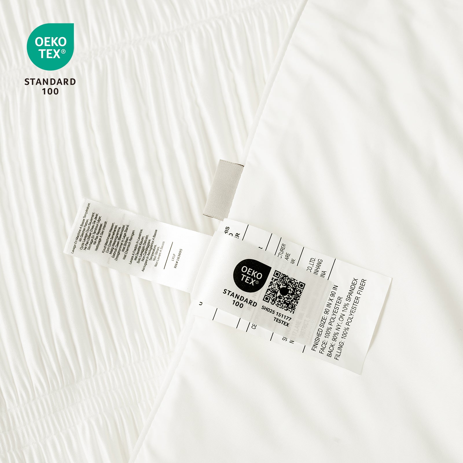 Close up of OEKO-TEX Standard 100 cooling fabric.#color_White