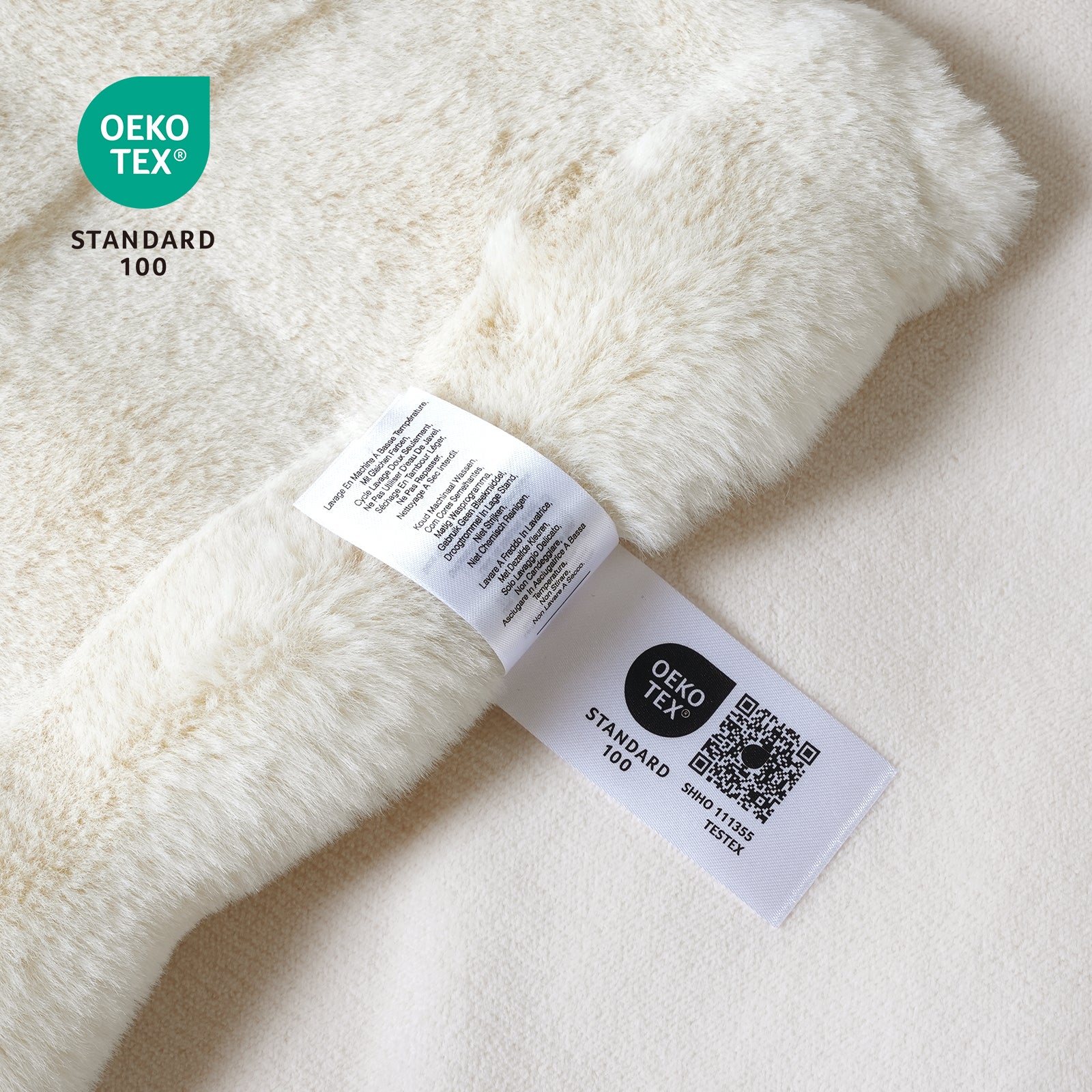 Cream faux fur throw blanket with OEKO-TEX Standard 100 certification, a soft and cozy blanket. #color_Cream White