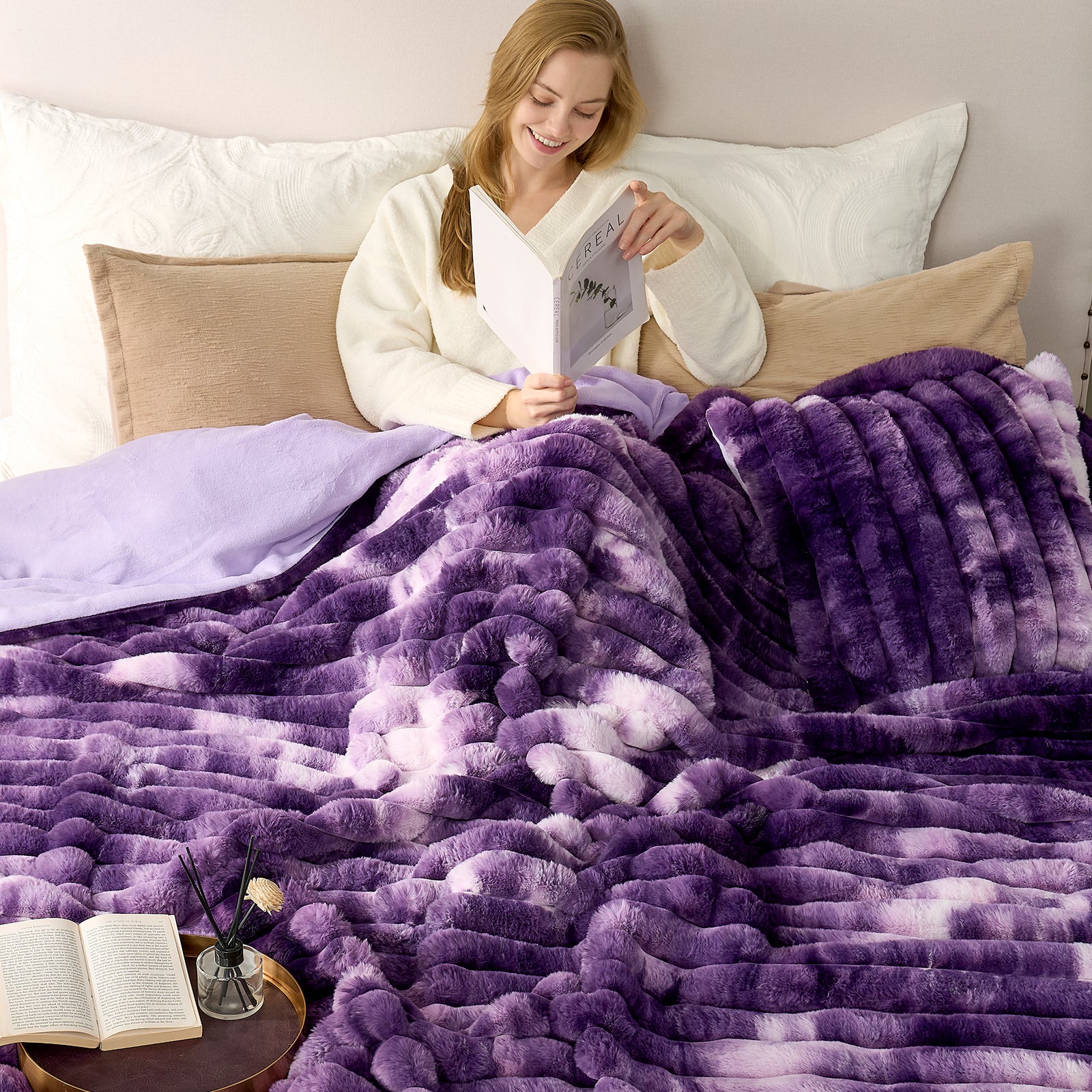 Striped Faux Fur Throw Blanket