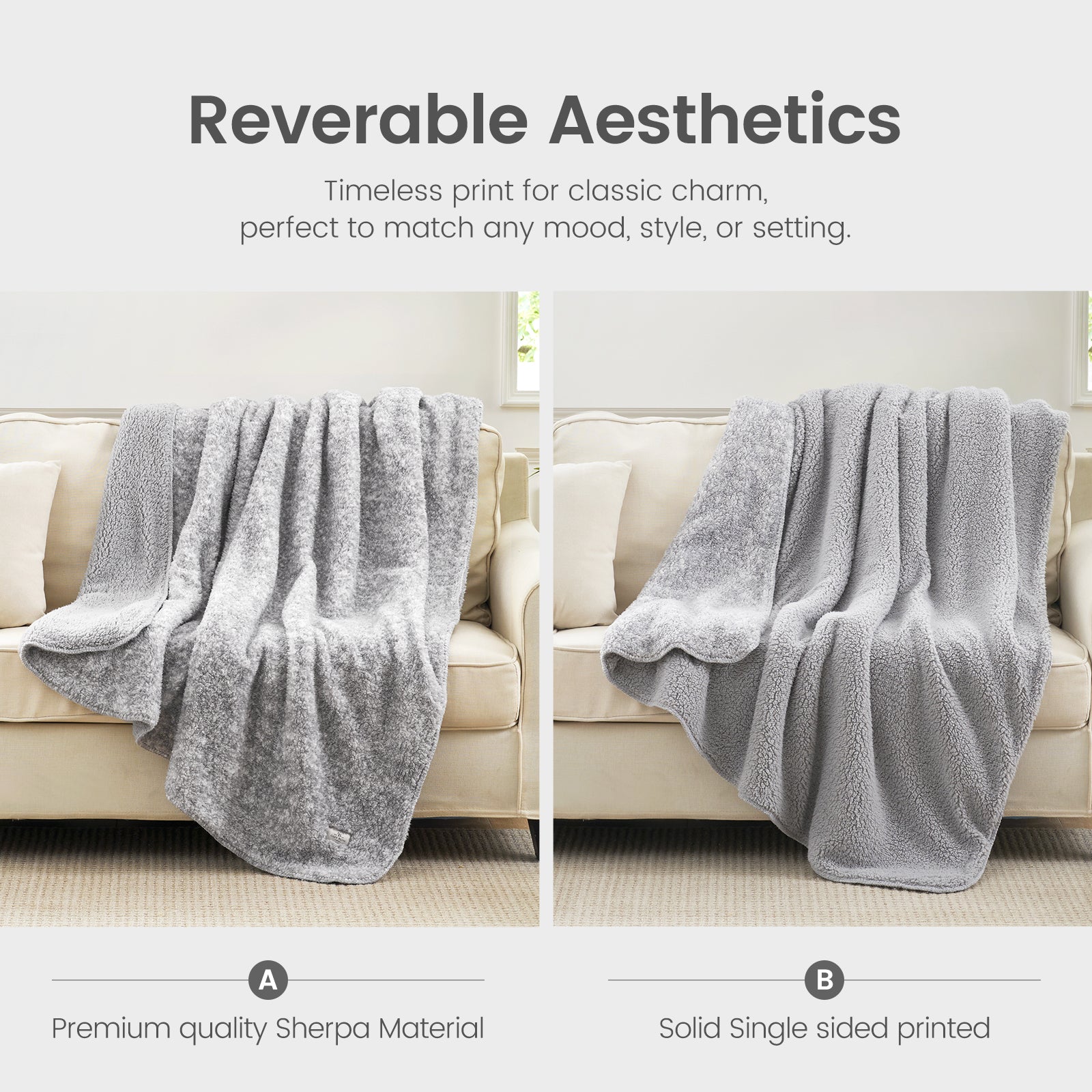 Reversible sherpa throw blanket in gray, dual-sided design for cozy bedding and living spaces #color_ Mottled Grey