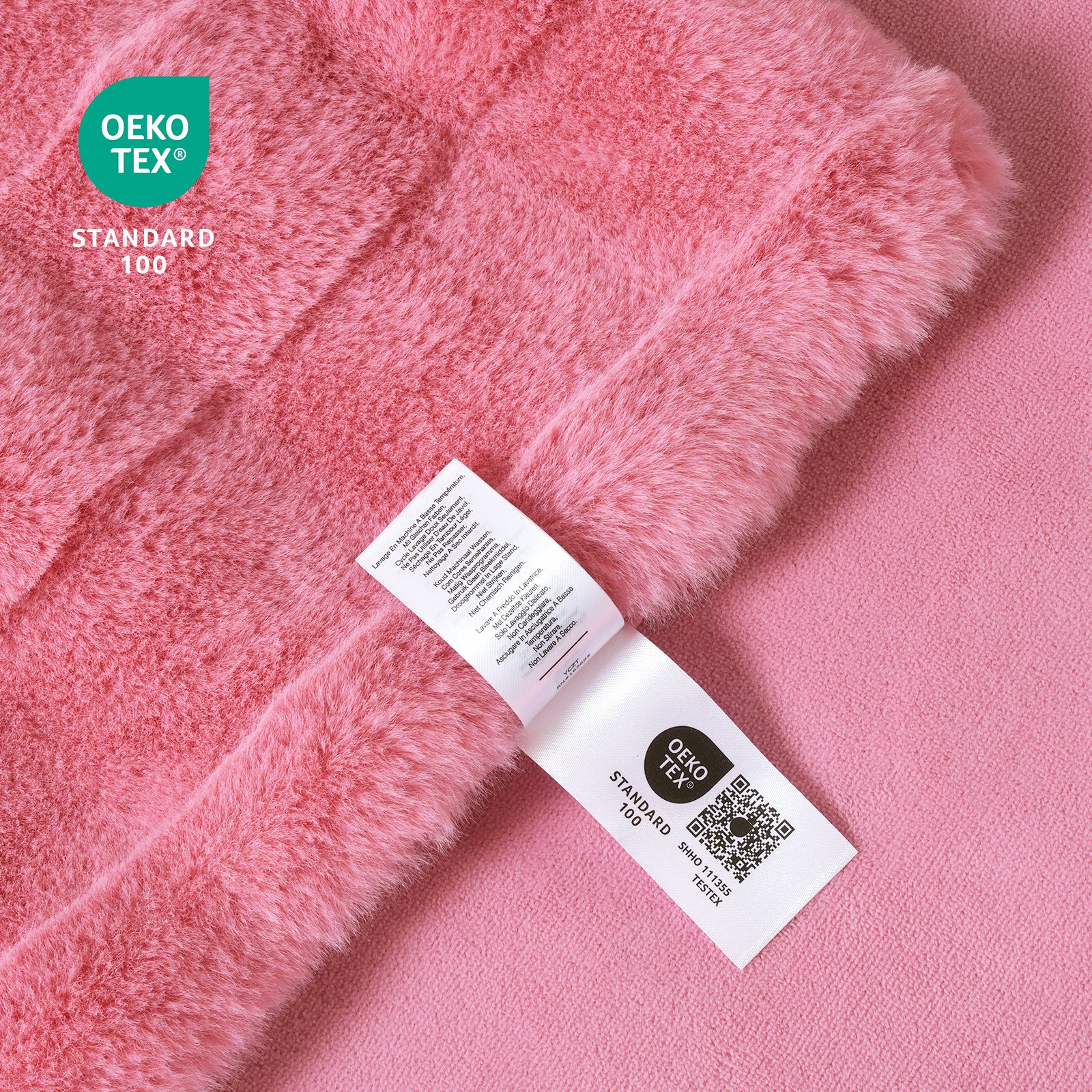 Pink Cozy Bliss Faux Fur Blanket with OEKO-TEX Standard 100 certification. #color_Hot Pink