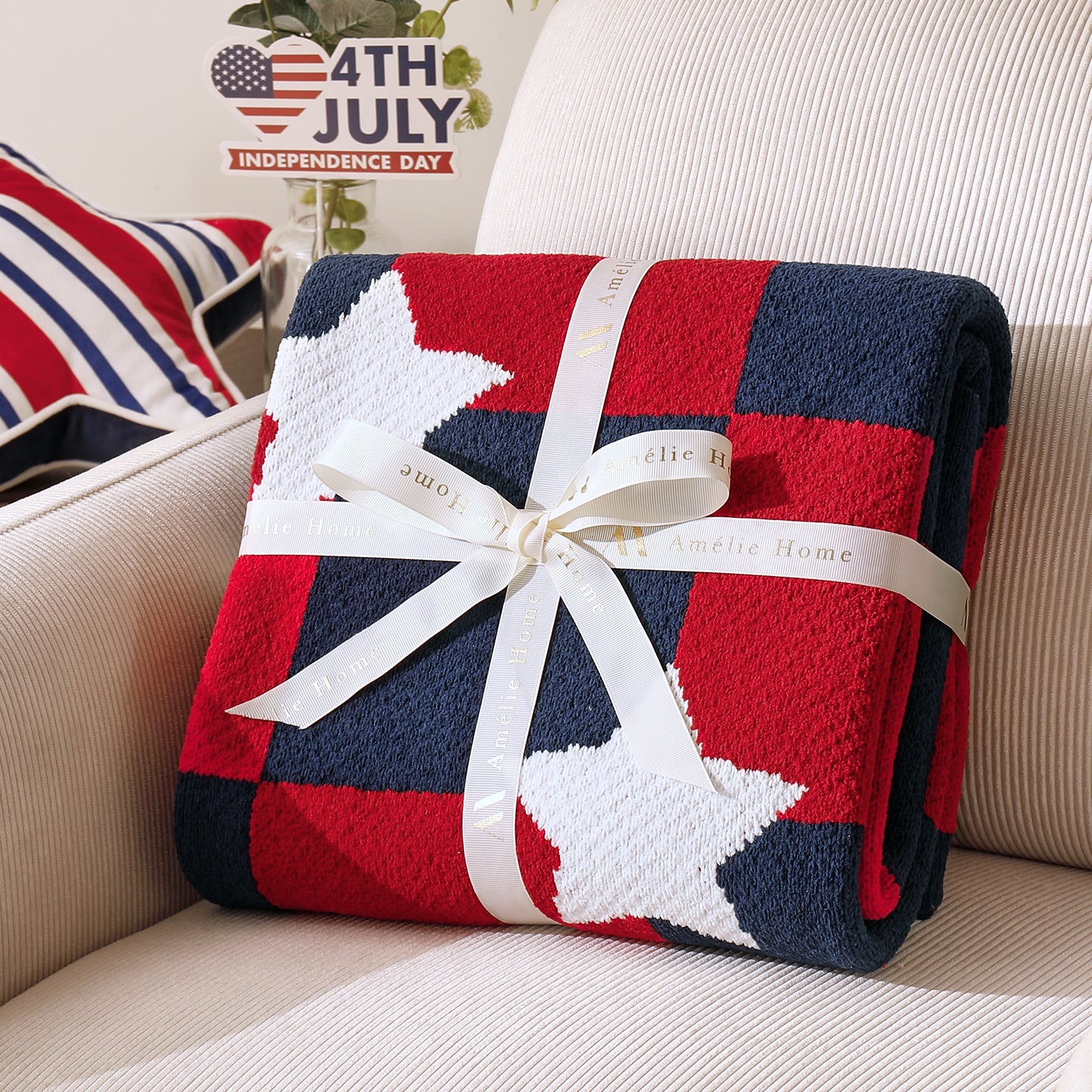 Independent Day Chenille Knit Throw Blanket