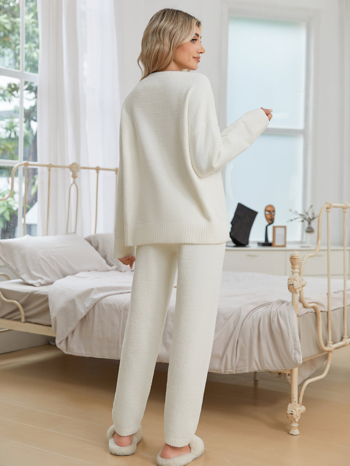 Women V-neck Knit Loungewear Set