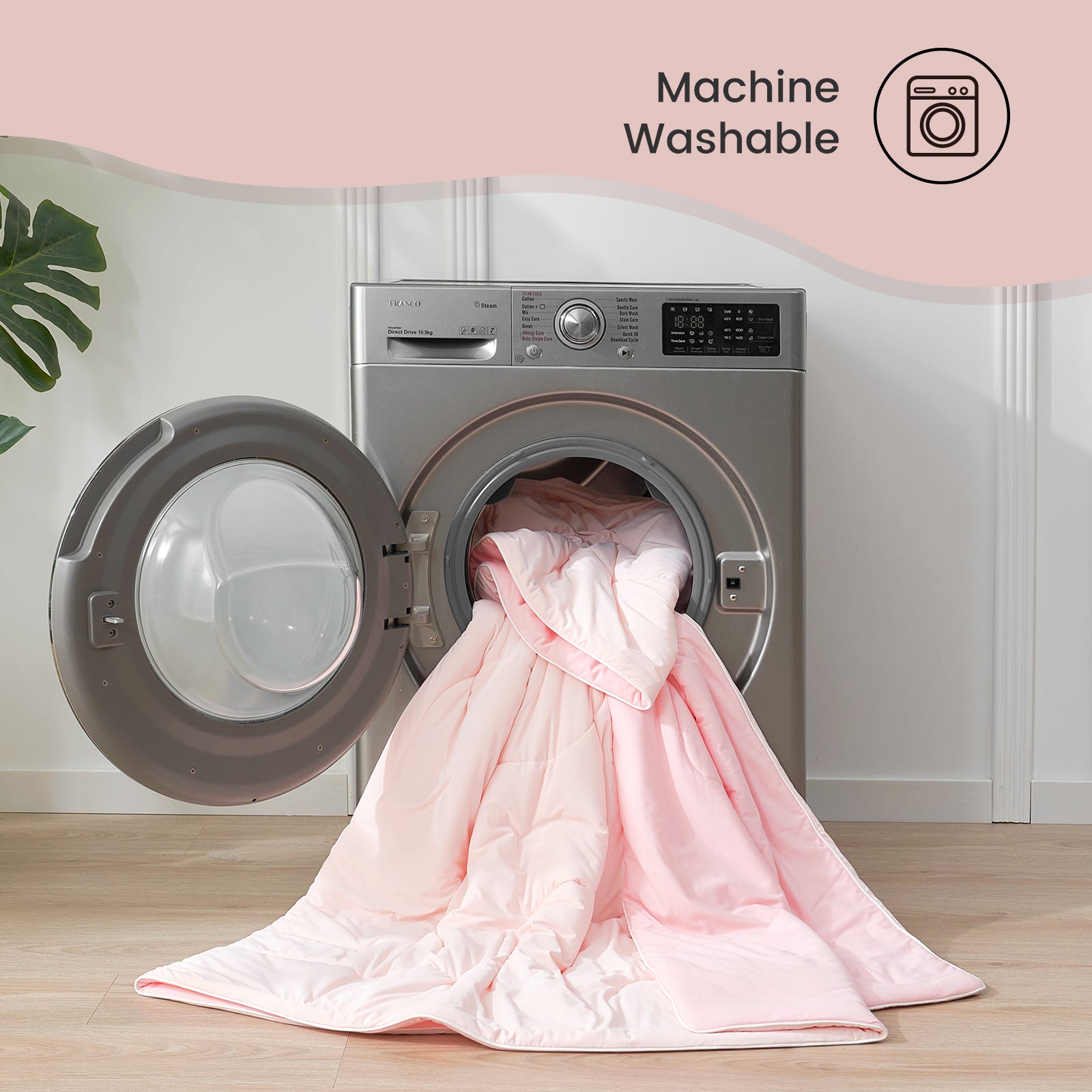Machine washable pink cooling comforter from Cozy Bliss. Soft and breathable bedding. #color_Cool Pink