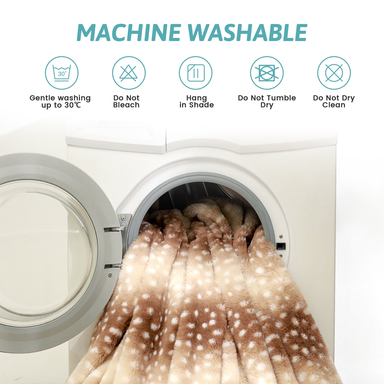 Machine washable leakproof faux fur pet blanket for easy cleaning and long-lasting freshness. #color_Brown Sherpa Deer