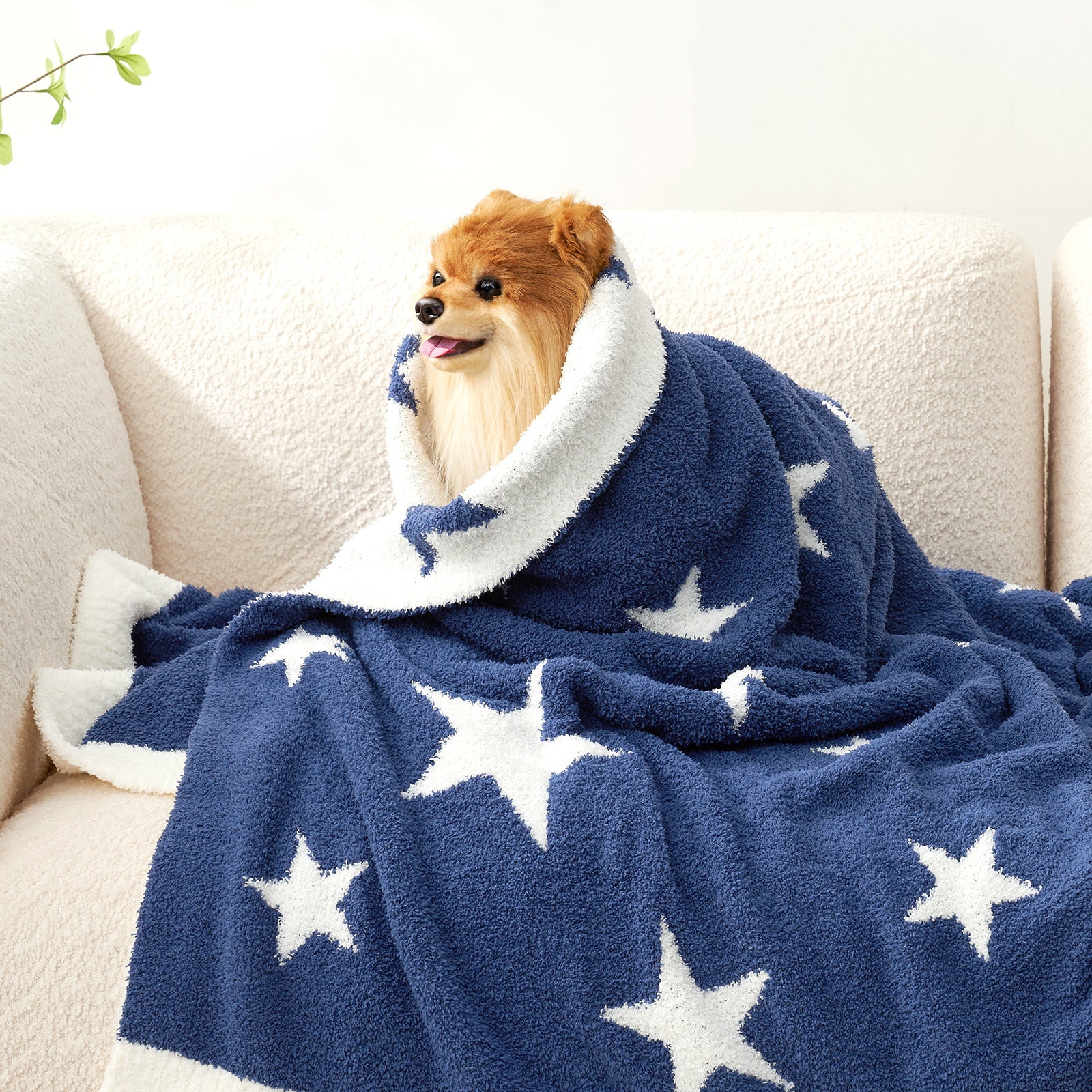 Reversible Star Feather Yarn Knit Throw Blanket