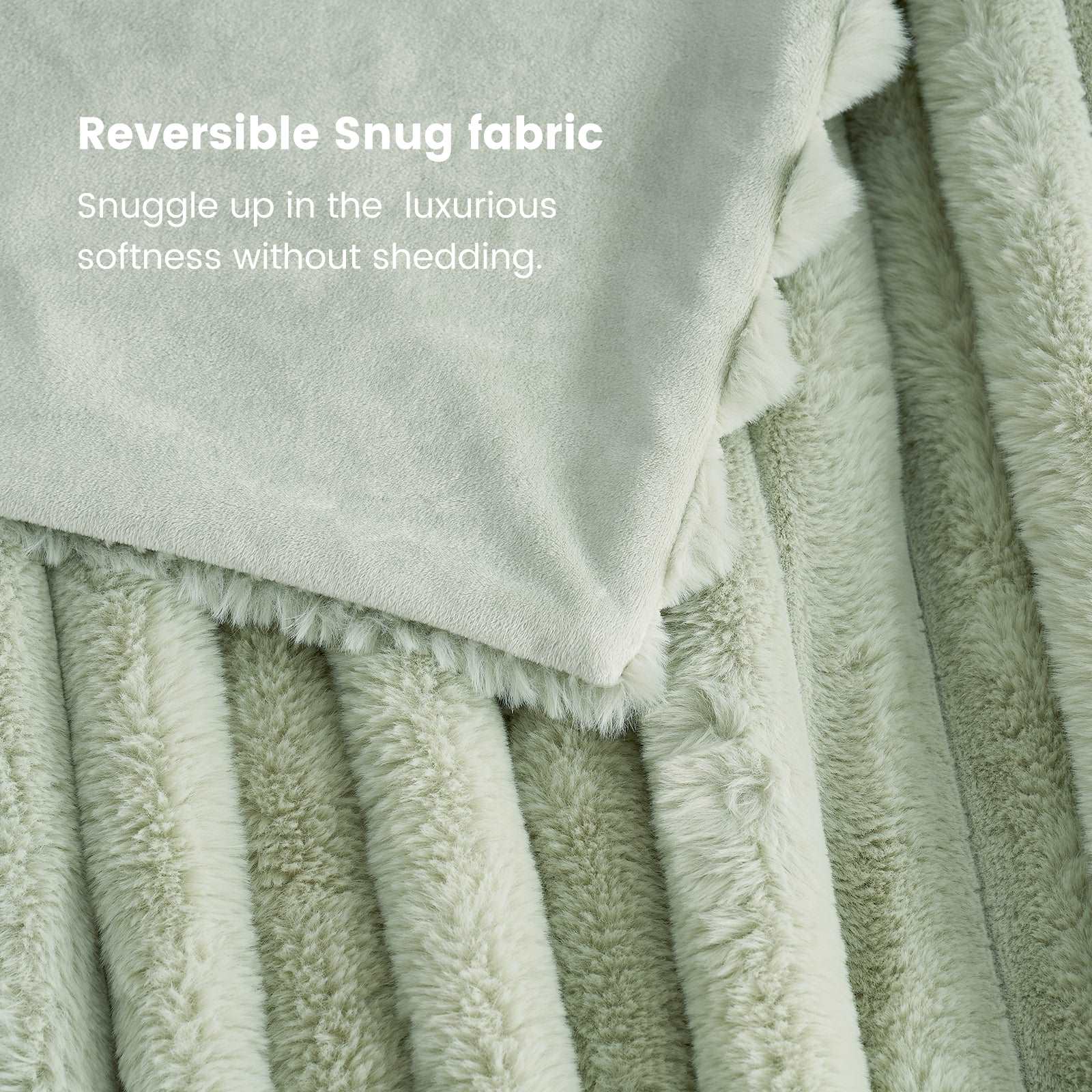 Cozy Bliss Faux Fur Blanket in beige, featuring Reversible Snug fabric, soft, and shedding-free comfort. #color_Sage Green