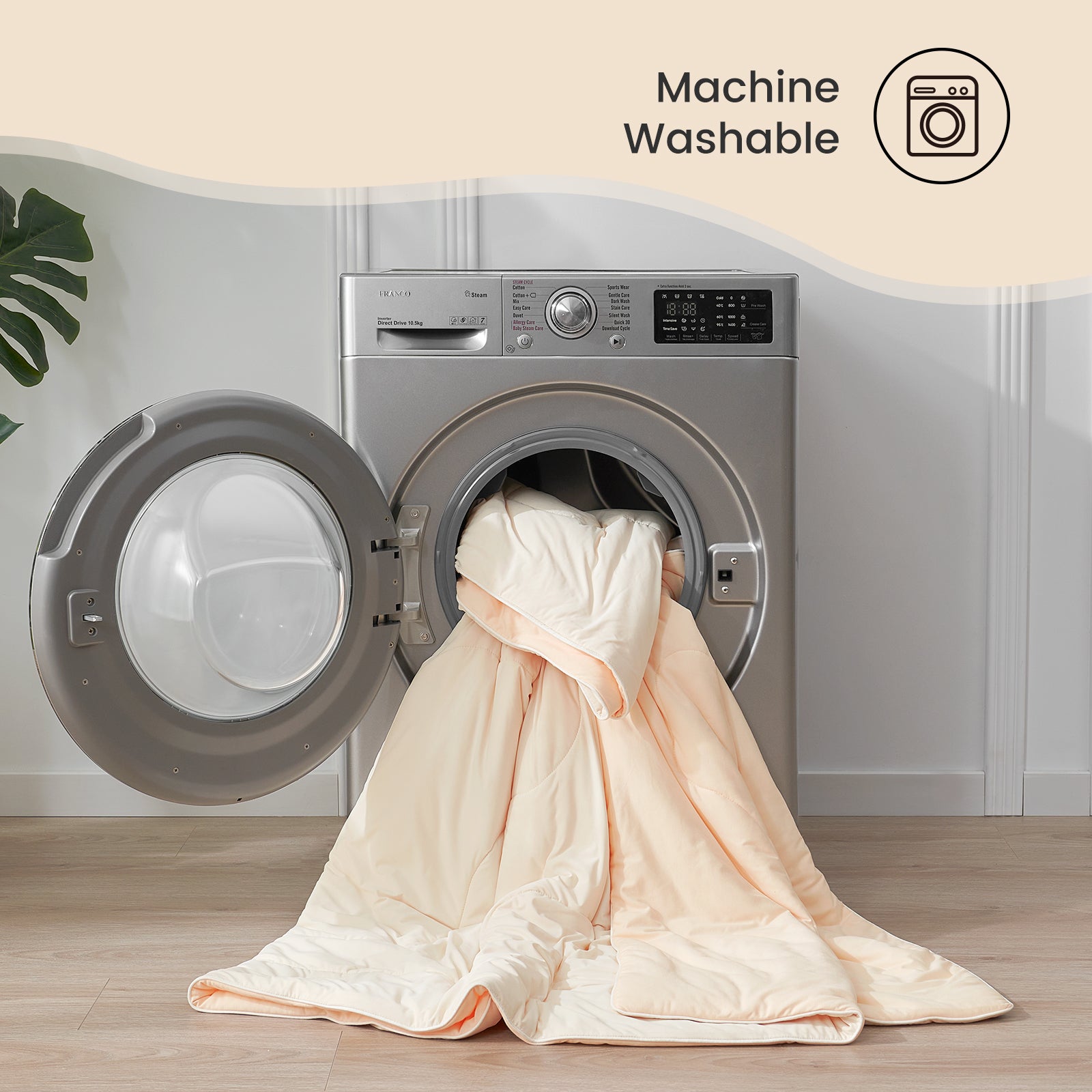 Machine washable Cozy Bliss cooling comforter in washing machine #color_Ivory