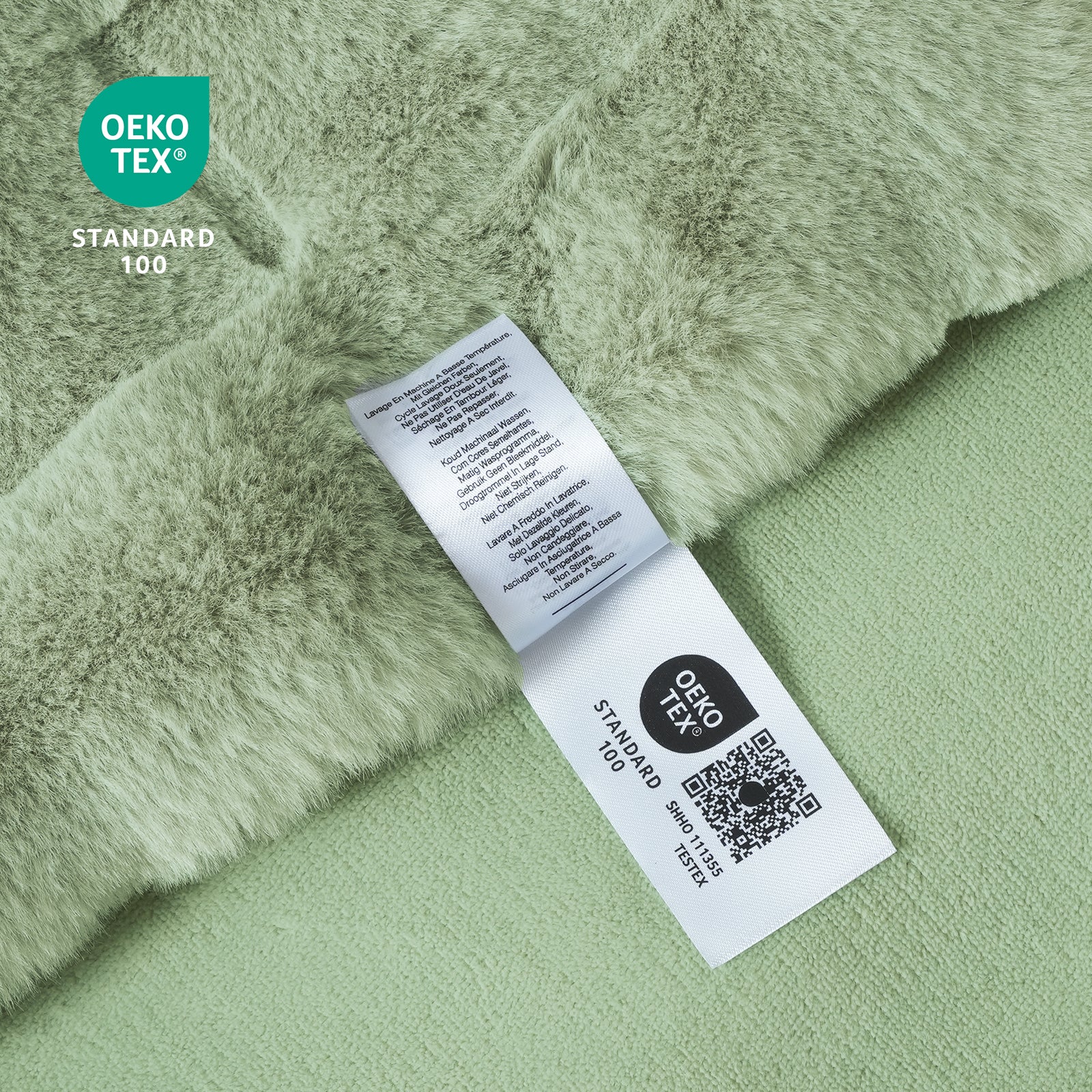 Green faux fur blanket, OEKO-TEX Standard 100 certified, soft and washable, Cozy Bliss cooling blanket. #color_Sage Green