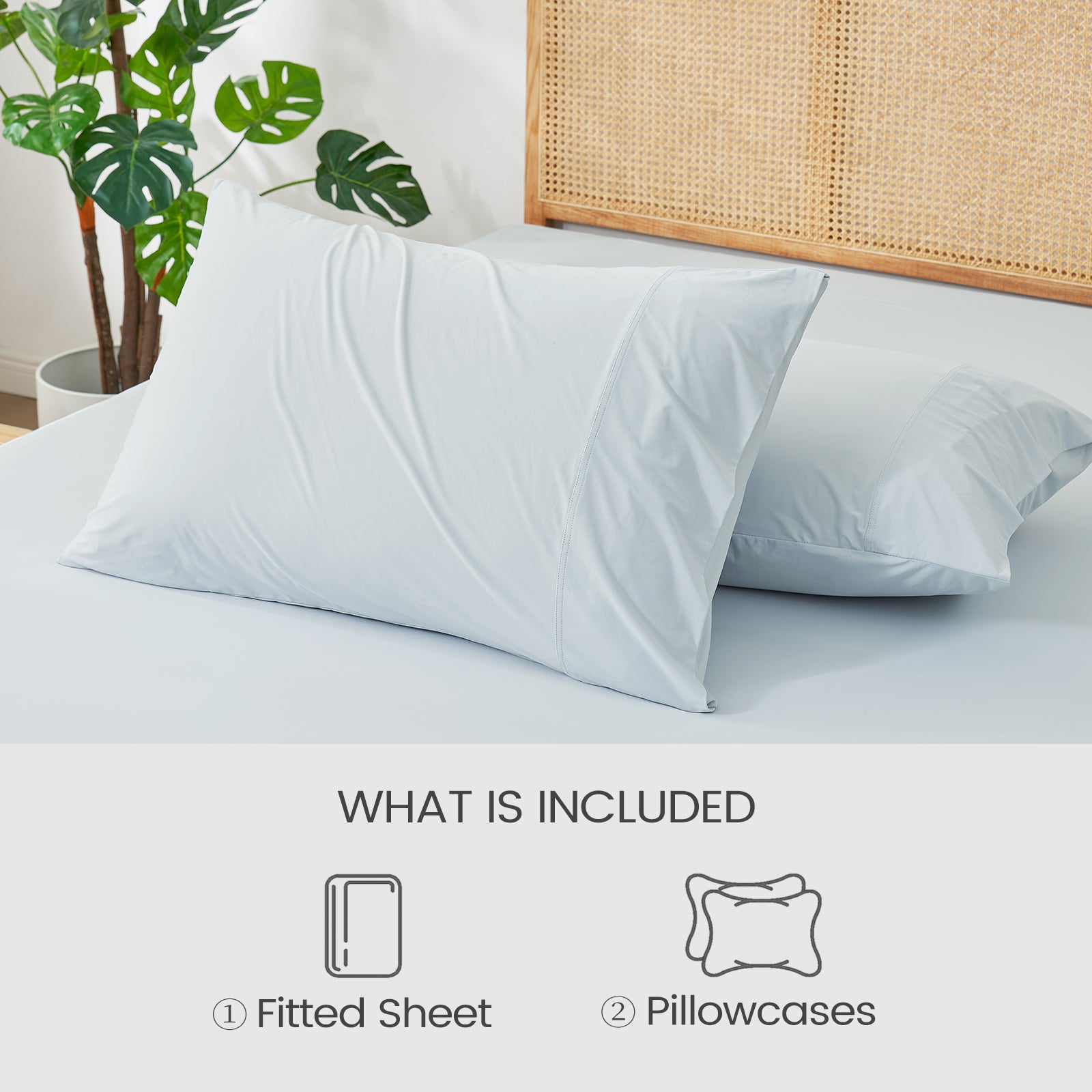 Cooling fitted sheet set includes pillowcases #Color_Cool Blue