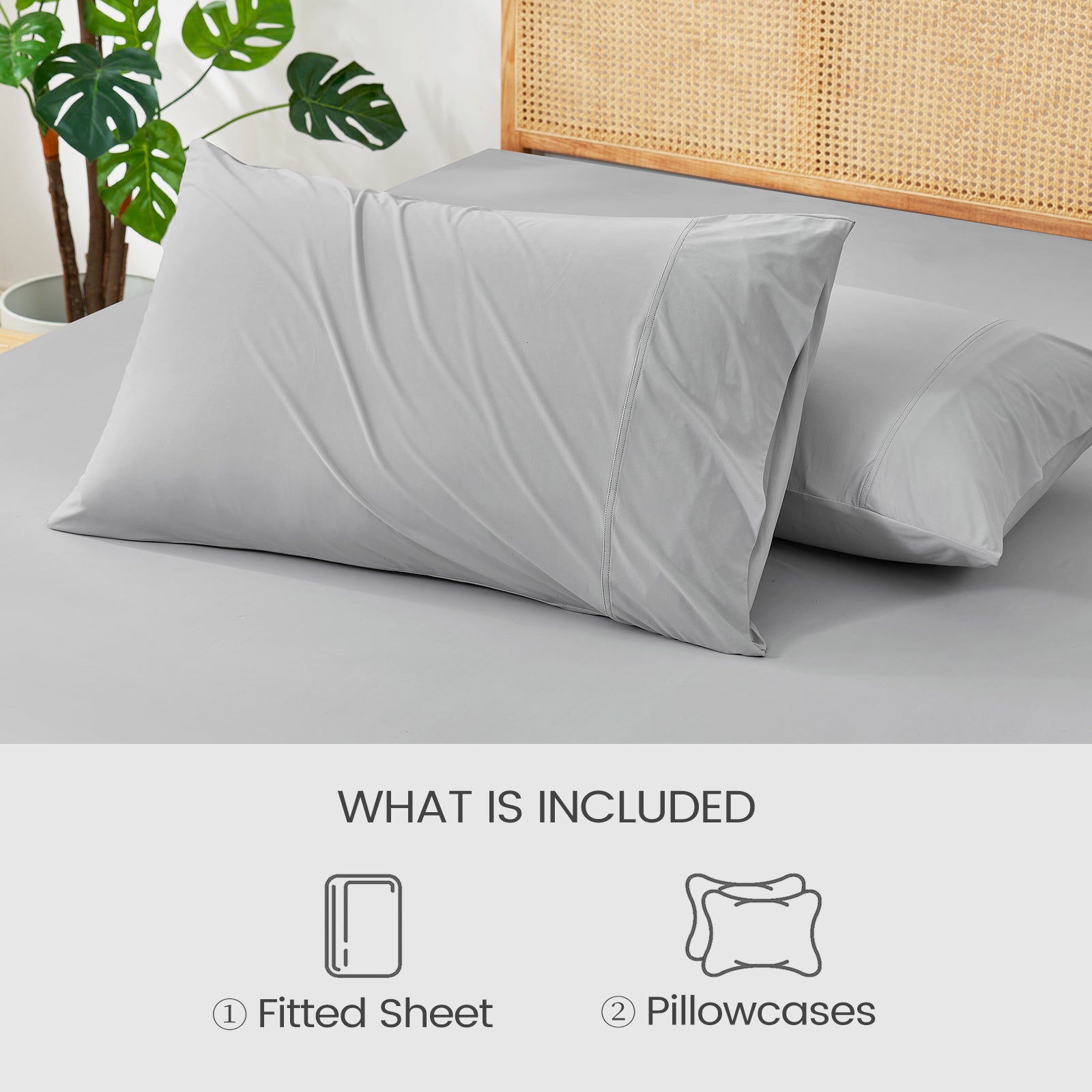 Light gray cooling sheet set with fitted sheet and pillowcases, ultra-soft and breathable bedding #Color_Light Grey