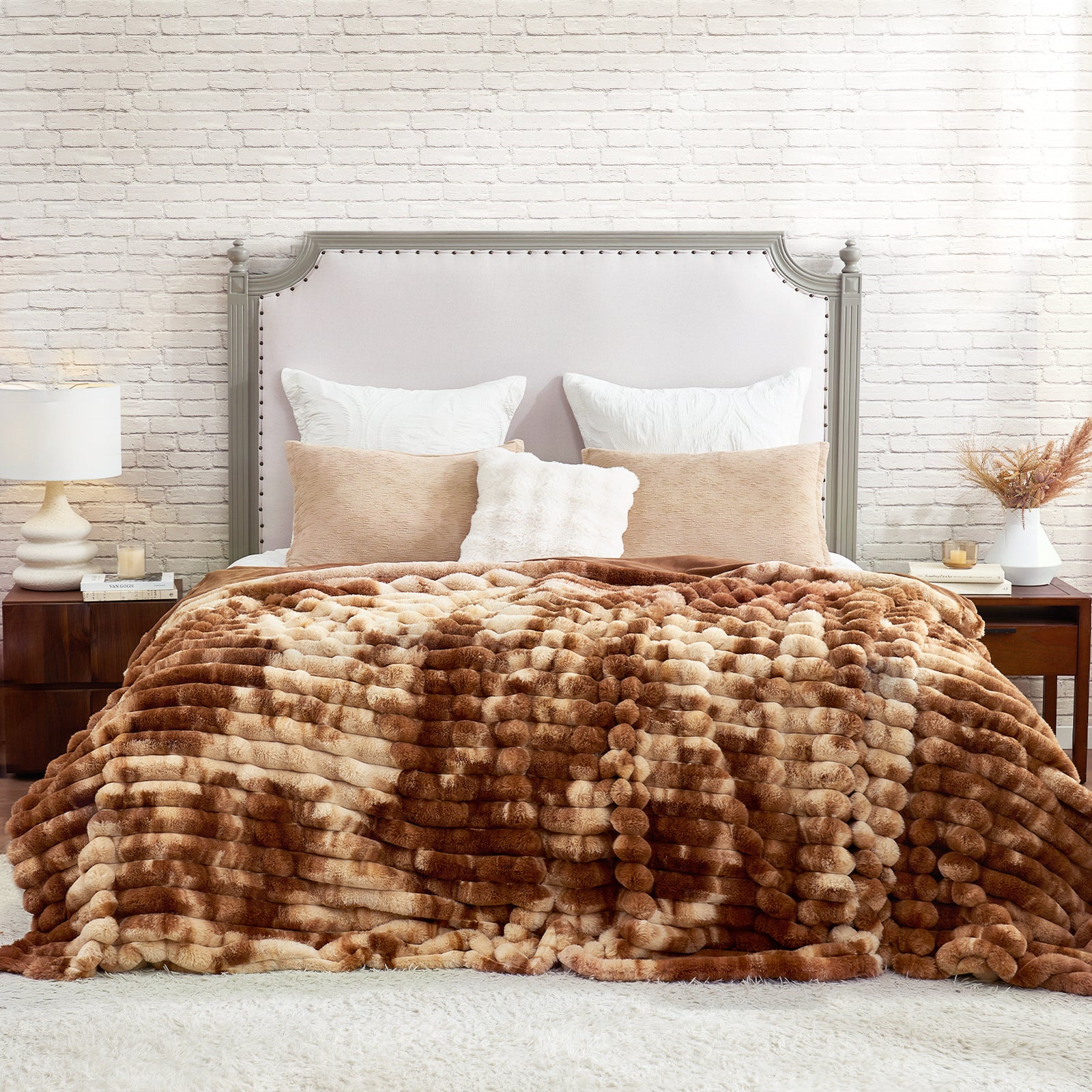 Ultra Chunky Striped Faux Fur Throw Blanket - Navy Blue