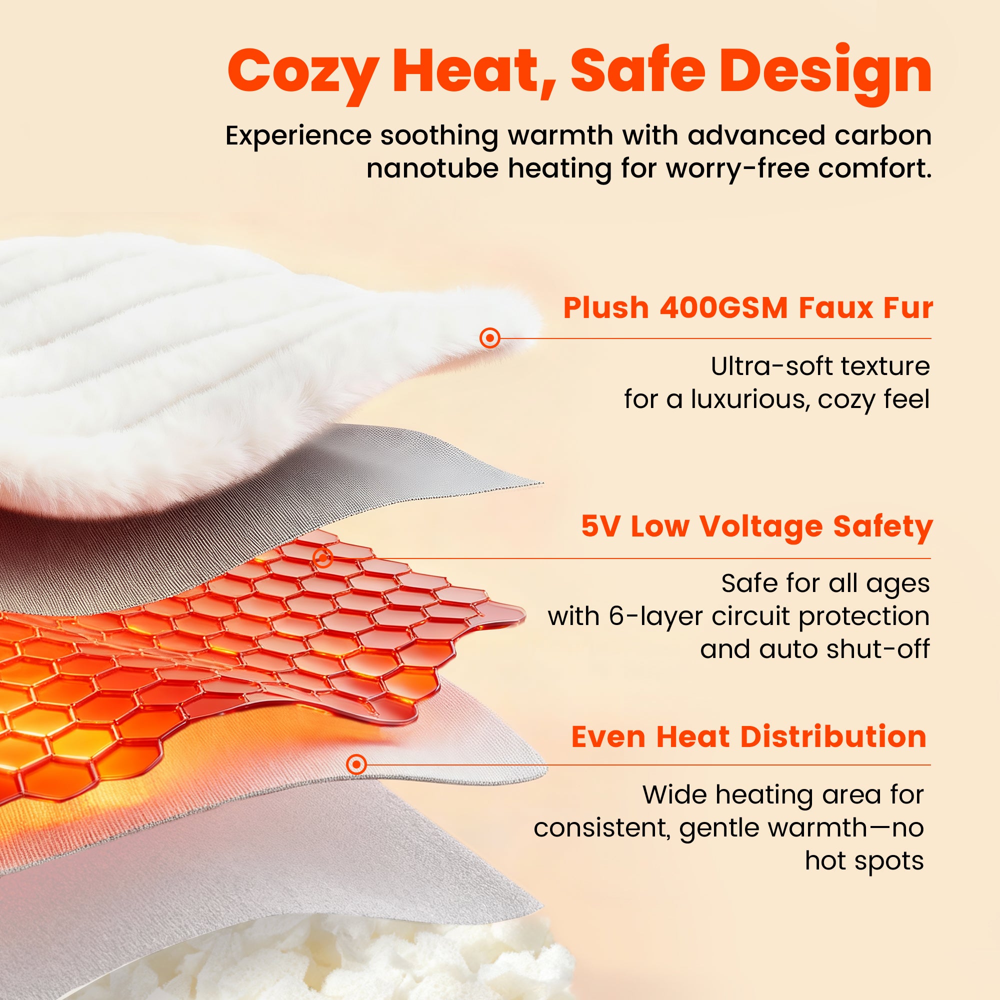 3D structure of electric heated backrest reading pillow.#color_Ivory