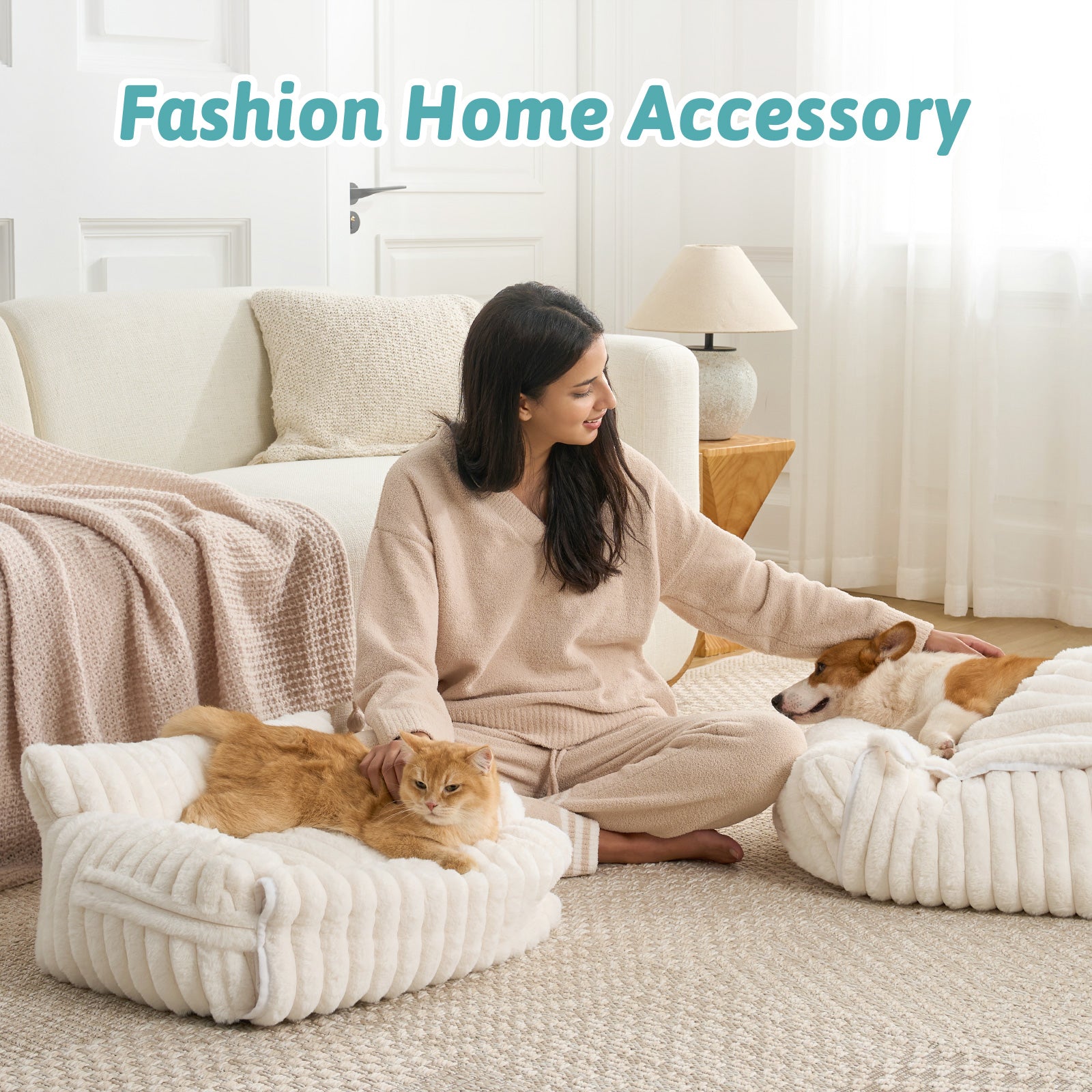 Cozy Bliss X CK Faux Fur Pet Couch Bed with Removable Cover