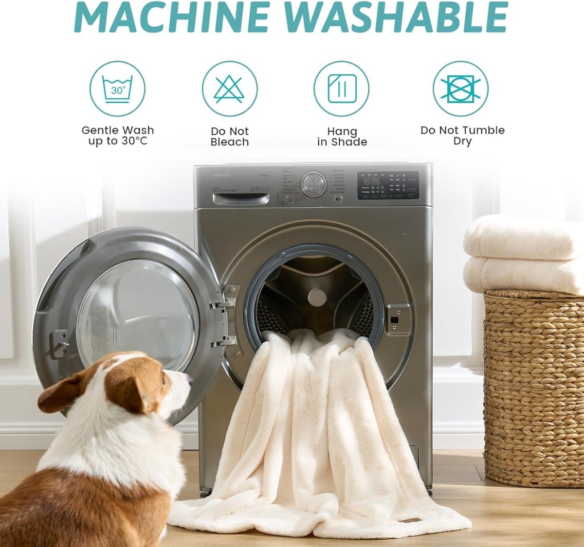 Machine washable leakproof faux fur pet blanket for easy cleaning and long-lasting freshness. #color_Cream White