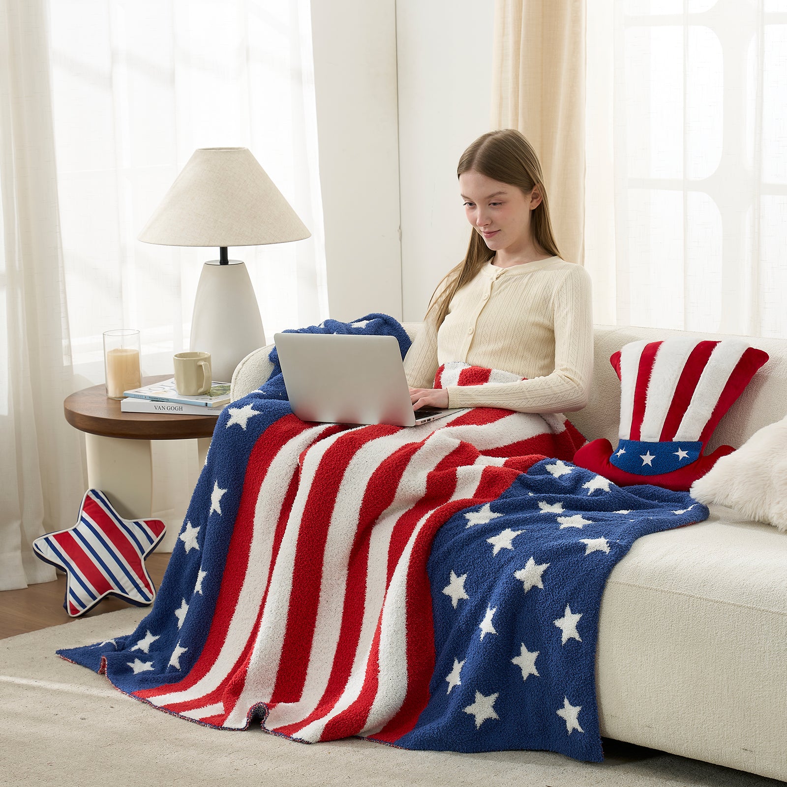Independent Day Feather Yarn Throw Blanket