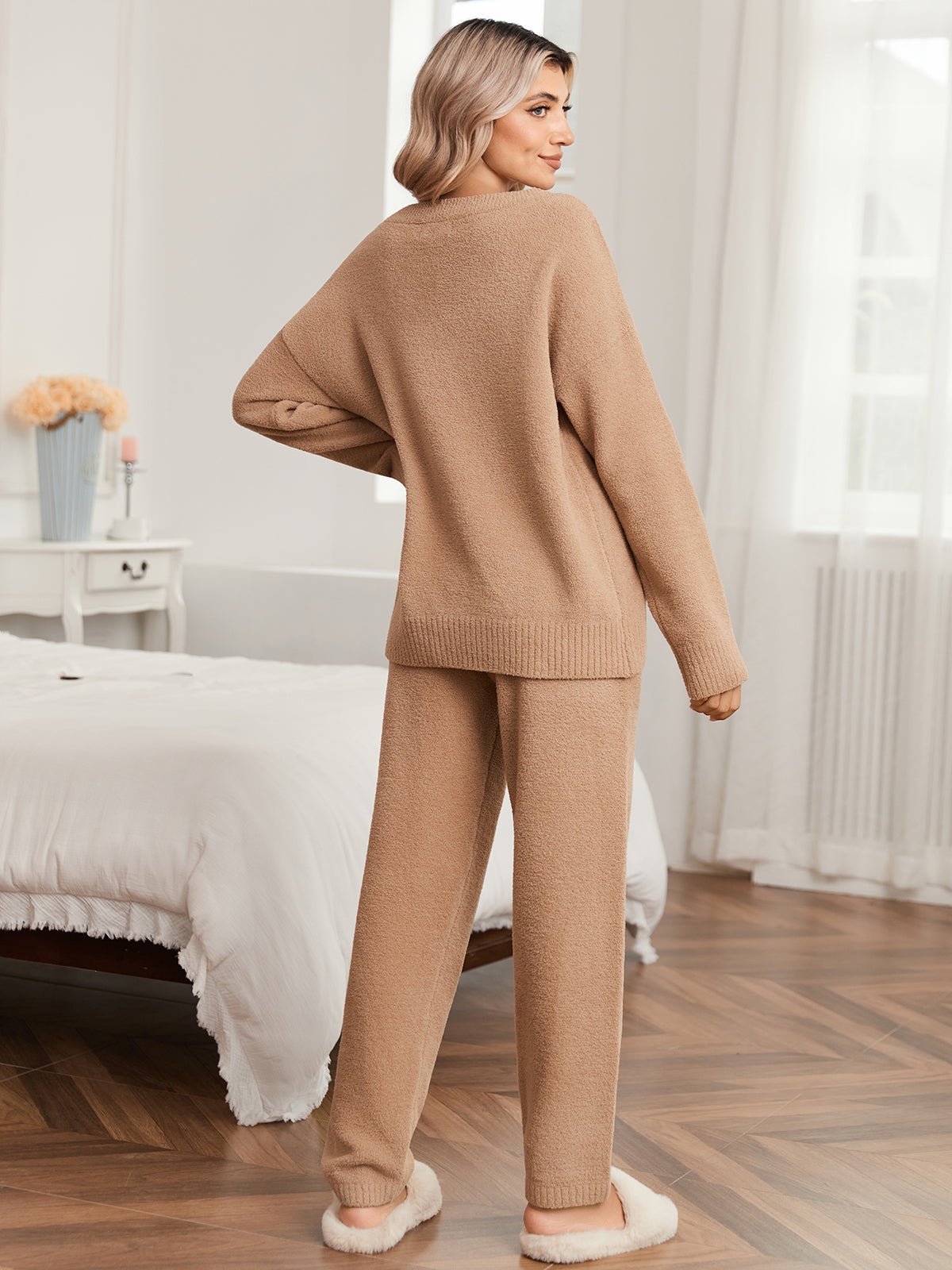 Cozy Bliss x SS Women V-neck Knit Loungewear Set