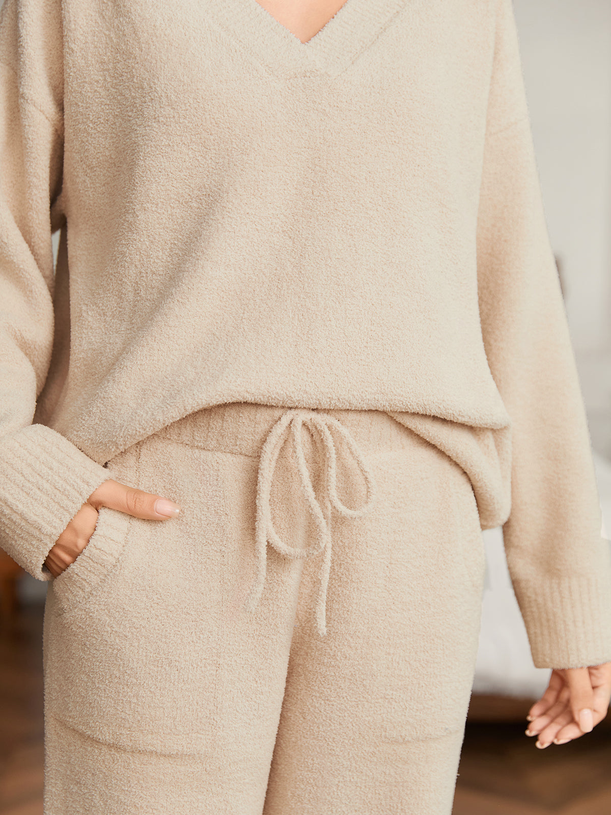 Cozy Bliss x SS Women V-neck Knit Loungewear Set