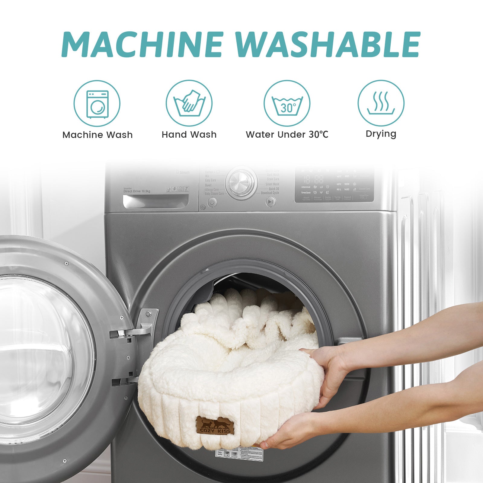 Cozy Bliss X CK Striped Faux Fur Pet Bed with Hooded Blanket