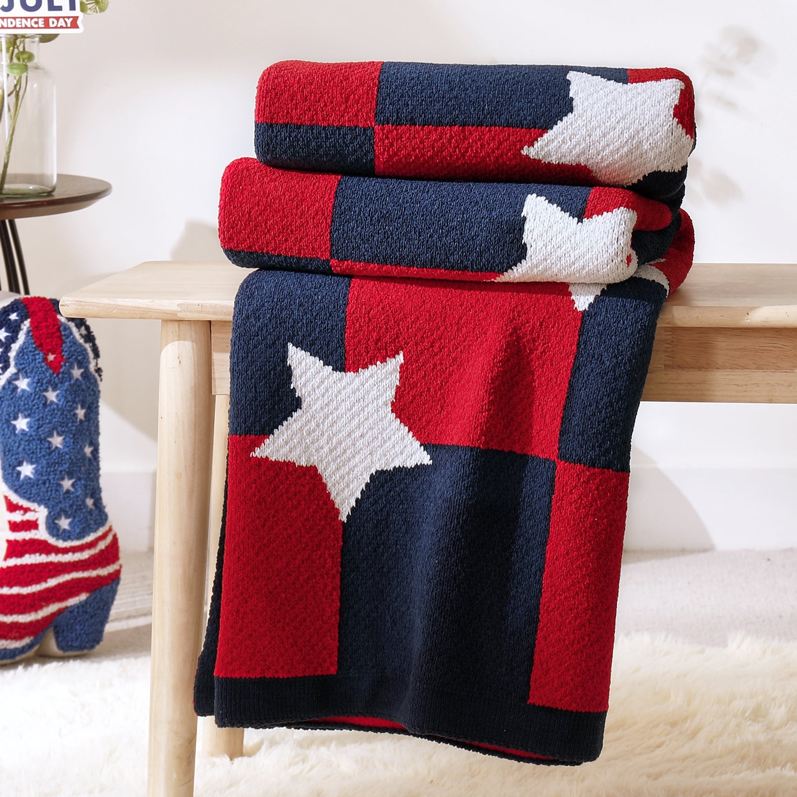 Independent Day Chenille Knit Throw Blanket