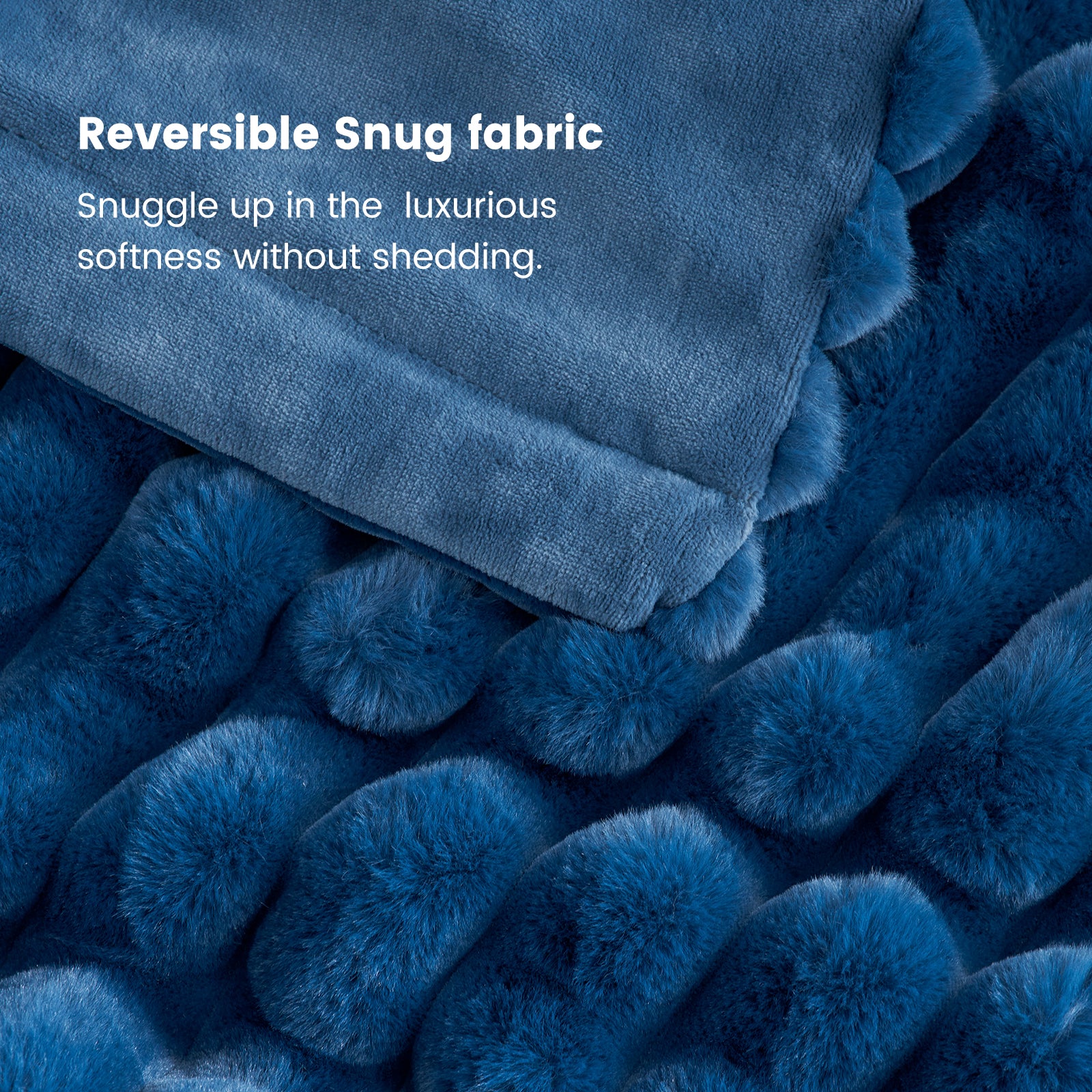 Blue faux fur blanket, reversible snug fabric, soft and cozy bedding #color_Navy Blue