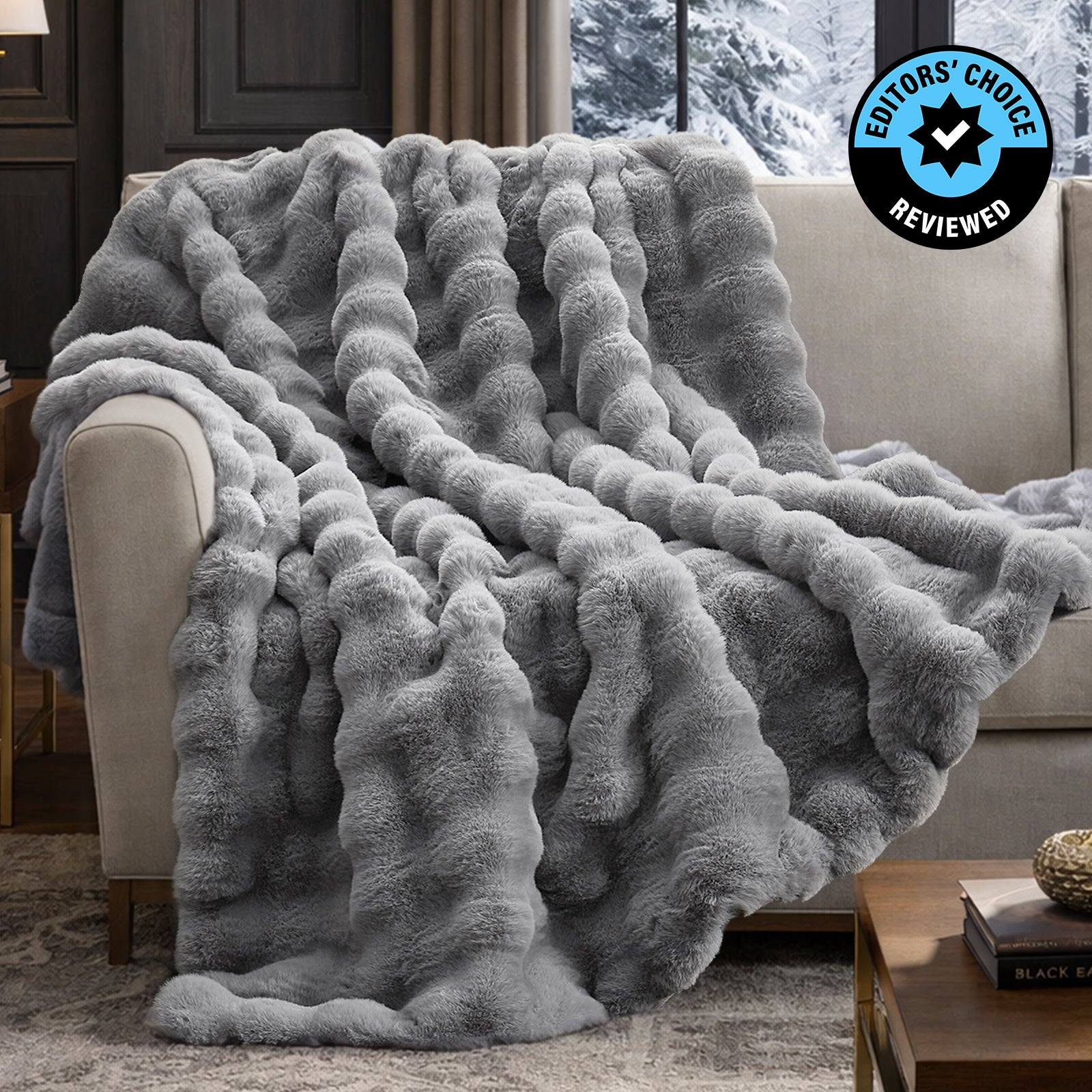 Luxurious Bubble Faux Fur Throw Blanket - Grey