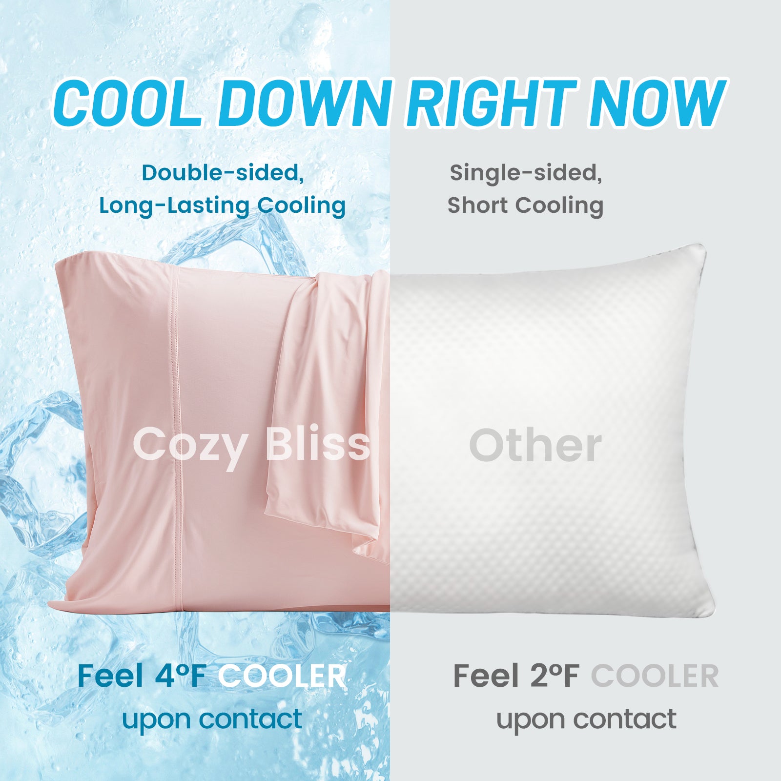 Cozy Bliss cooling pillowcase, double-sided, feel 4°F cooler. Best cozy bedding for a better sleep experience. #color_Pink