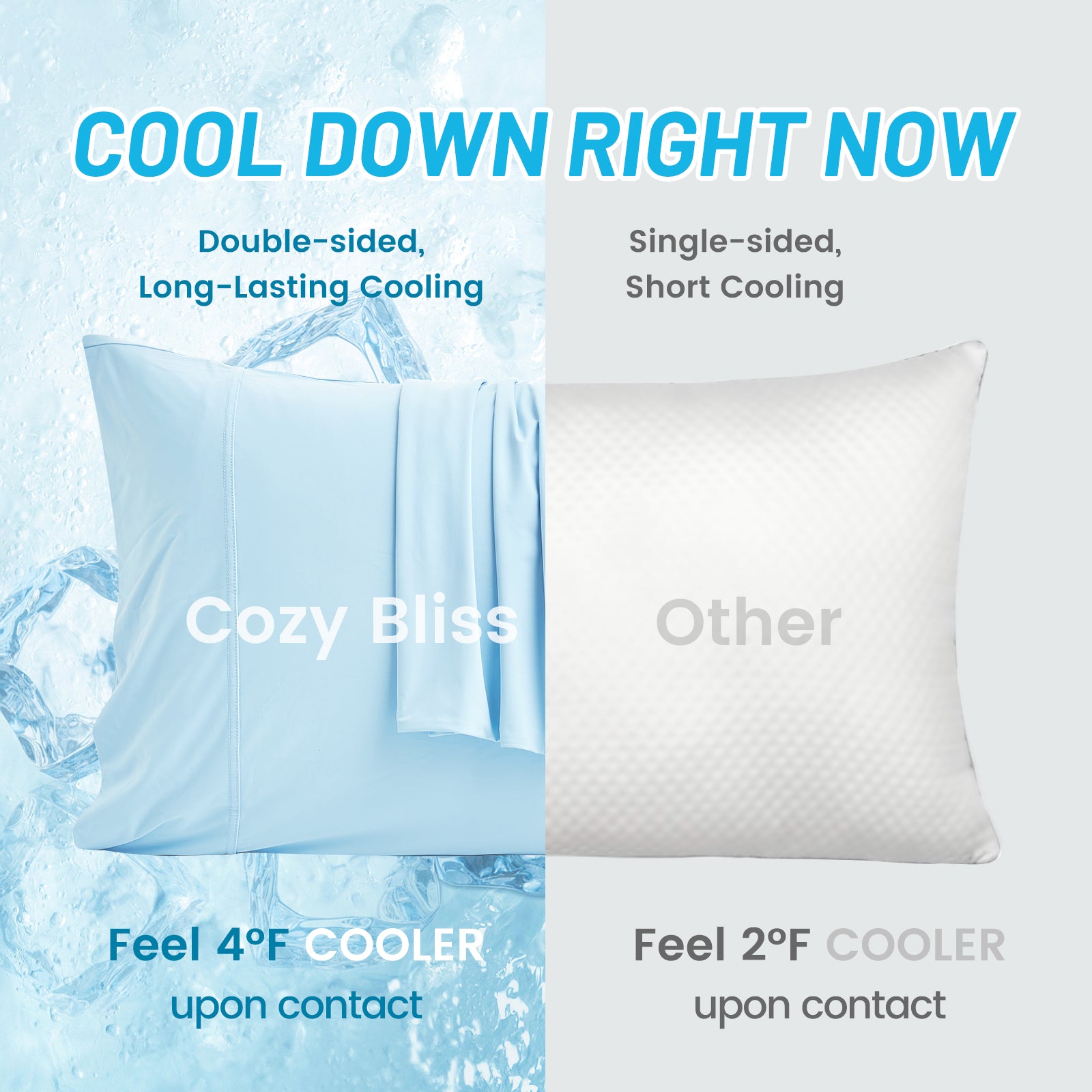 Cozy Bliss cooling pillowcase comparison: Double-sided vs. Single-sided #color_Sky Blue