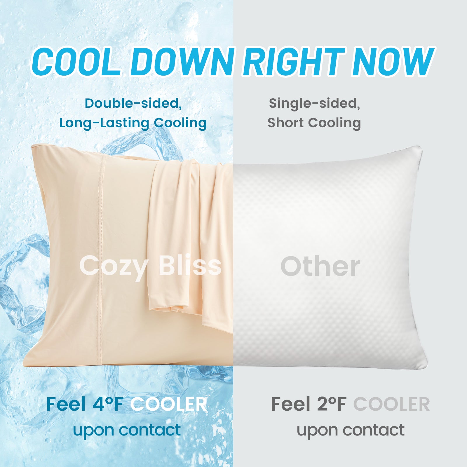 Cozy Bliss cooling pillowcase, beige color, double-sided cooling for comfortable sleep, feels 4°F cooler. #color_Yellow