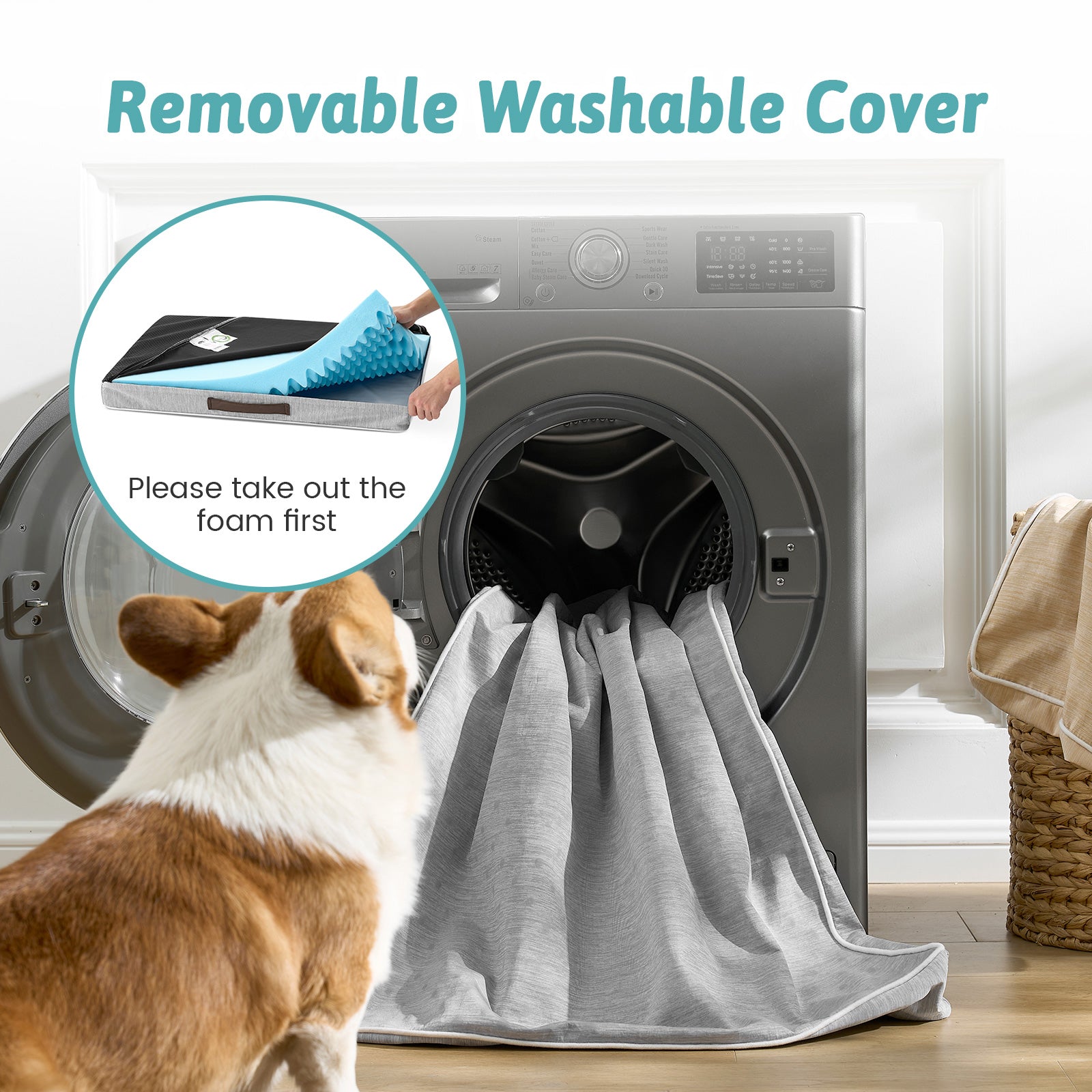 Removable washable cover and foam removal instruction.