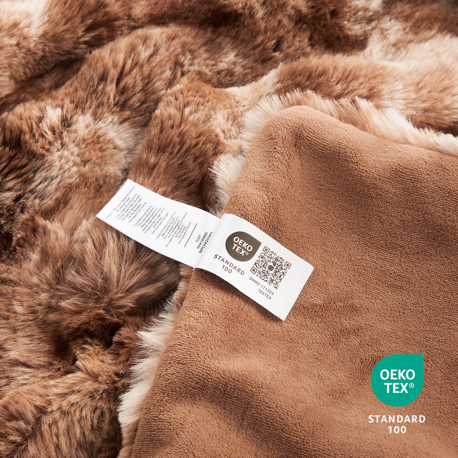 Brown Cozy Bliss Faux Fur Throw Blanket with OEKO-TEX Standard 100 Certification, Soft Blanket #color_Tie-dye Brown