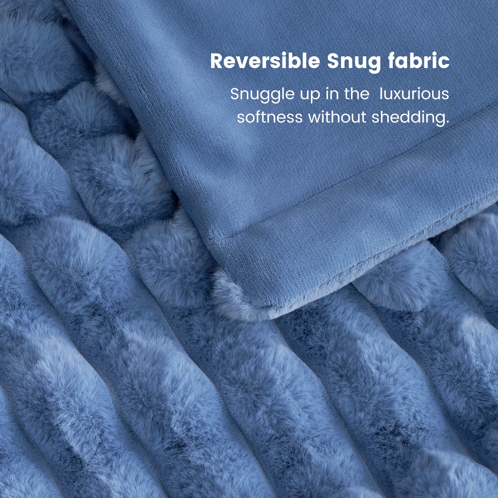 Cozy Bliss blue faux fur blanket with reversible snug fabric for ultimate softness and warmth, cozy bedding #color_Light Blue
