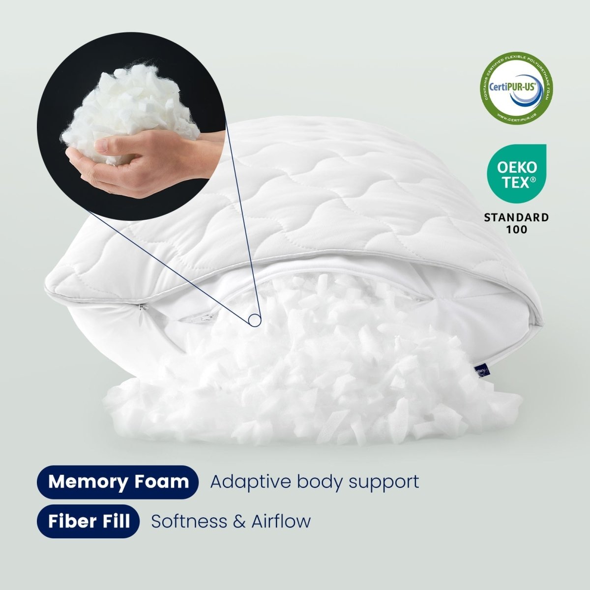 Cooling body pillow with memory foam for superior support.#color_White